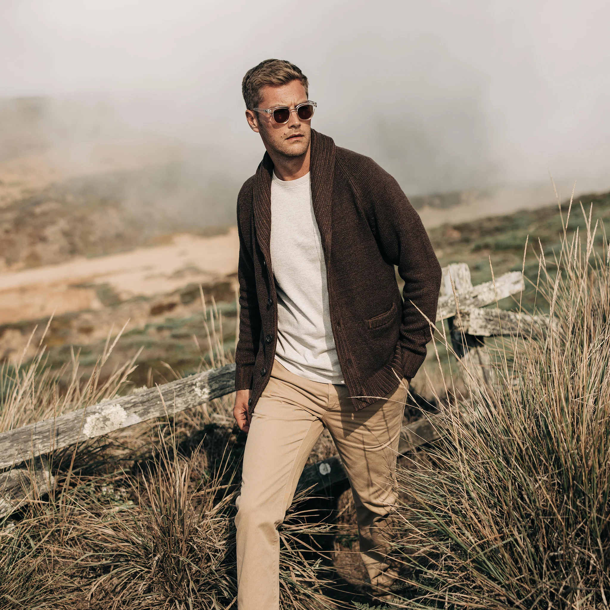 The Headland Shawl Cardigan in Marled Chocolate - Image 2