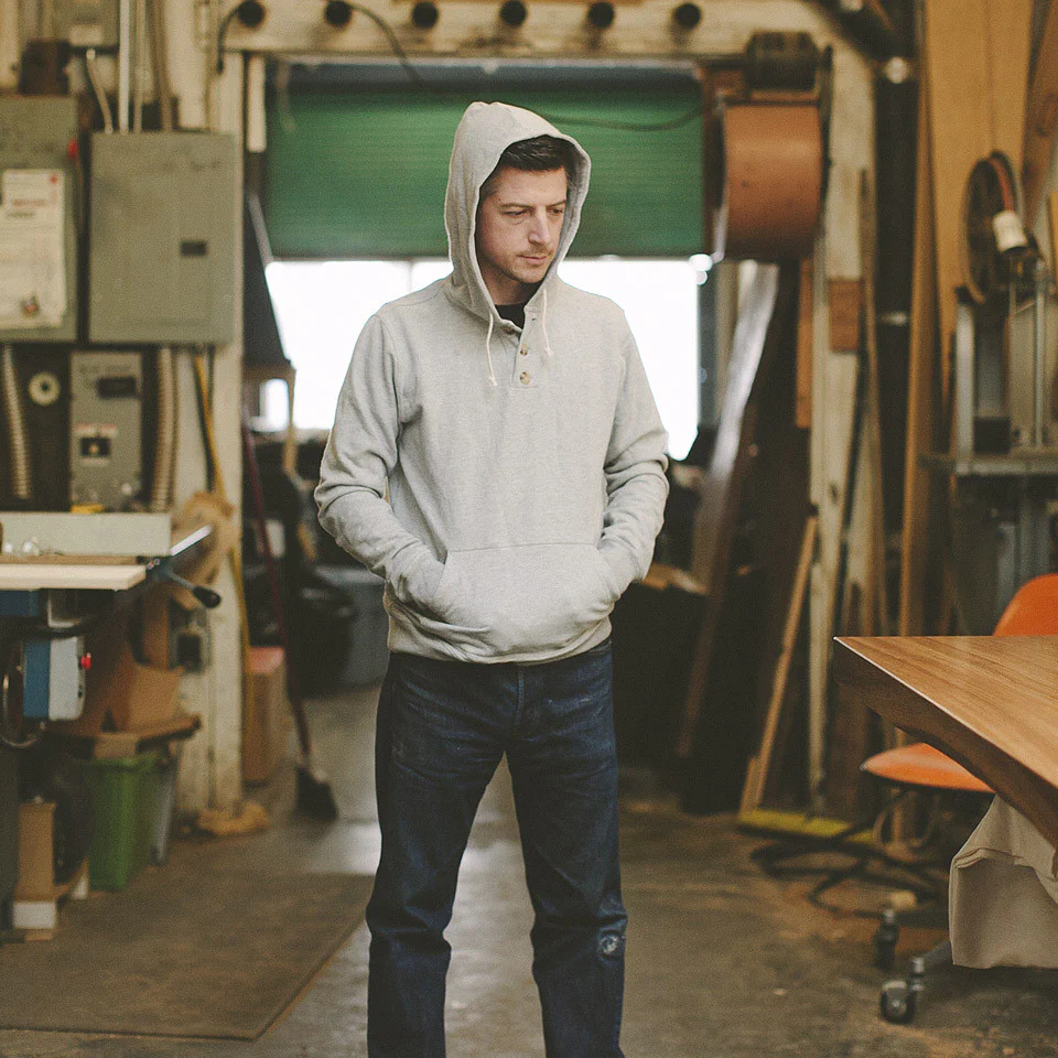 Heather Grey 3 Button Hooded Sweatshirt - Image 3