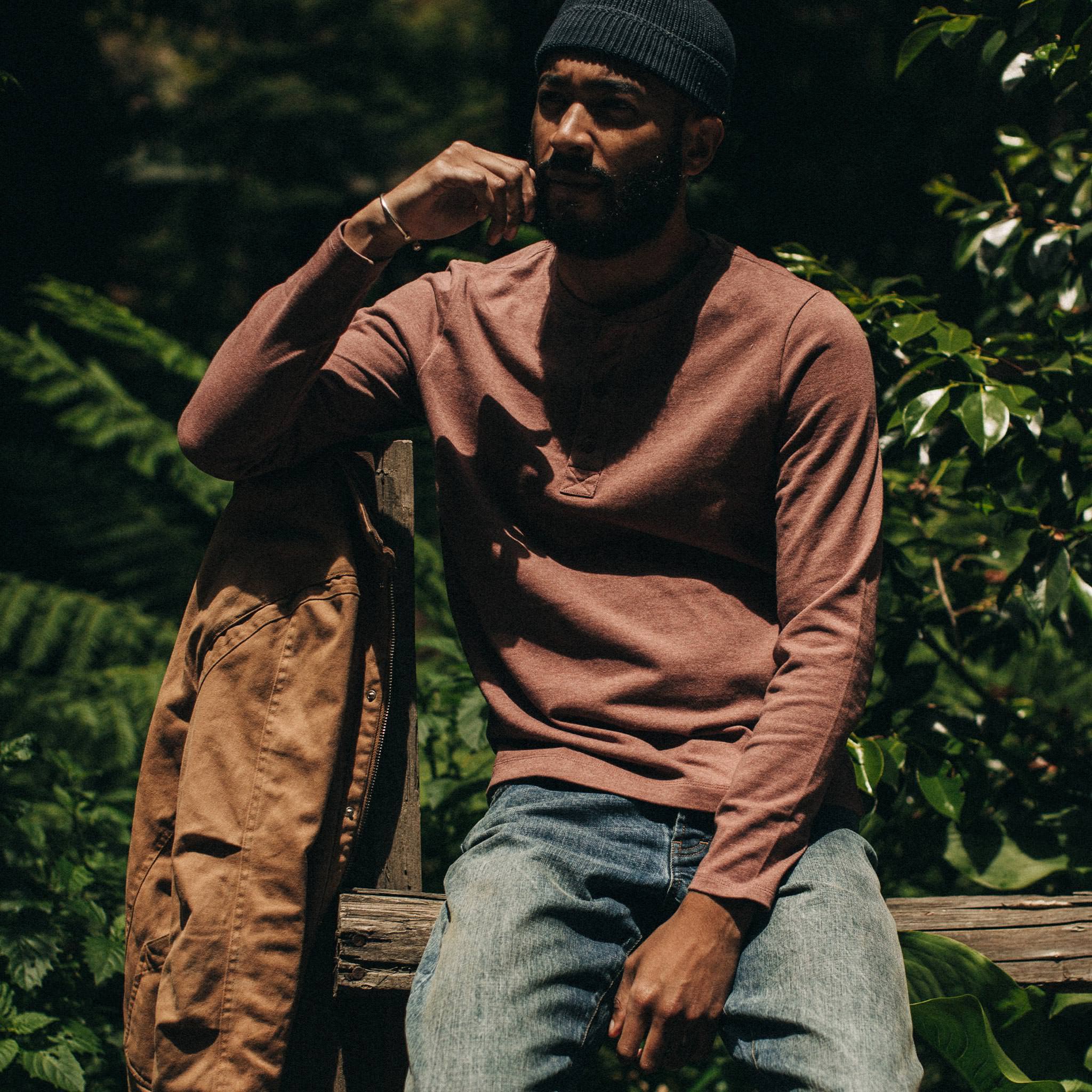 The Heavy Bag Henley in Burgundy - Image 2