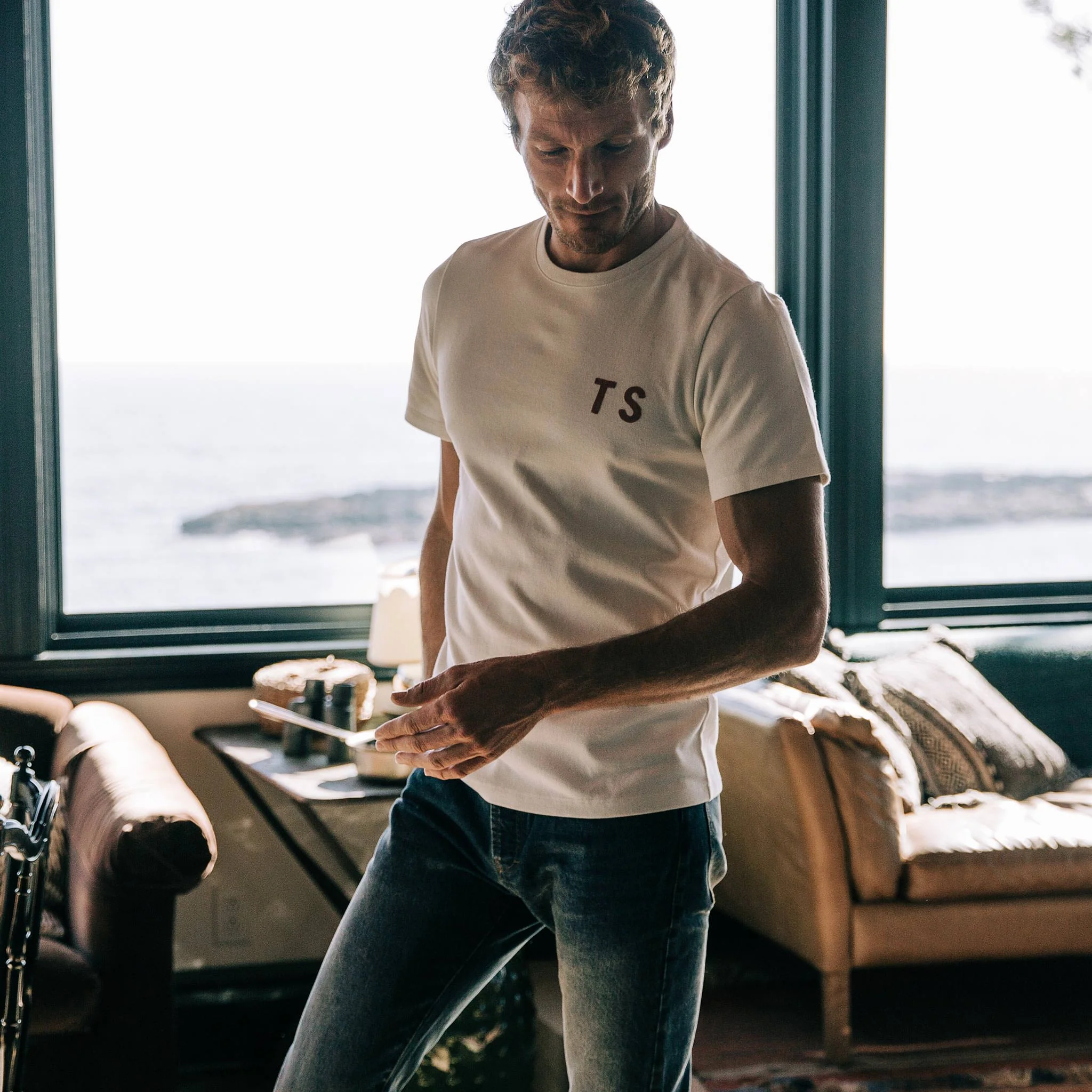 The Embroidered Heavy Bag Tee in Natural TS - Image 2
