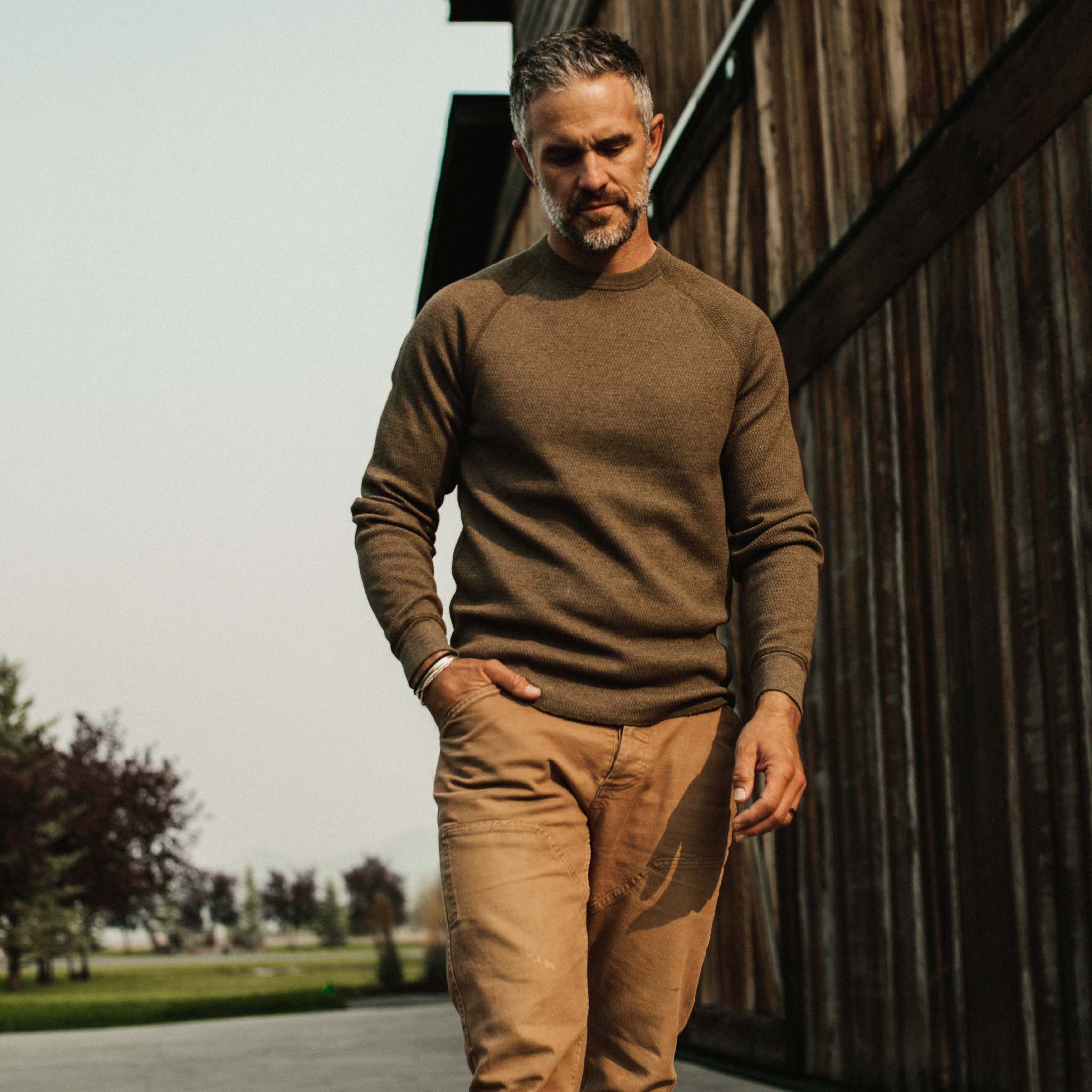 The Heavy Bag Waffle Crewneck in Olive - Image 2