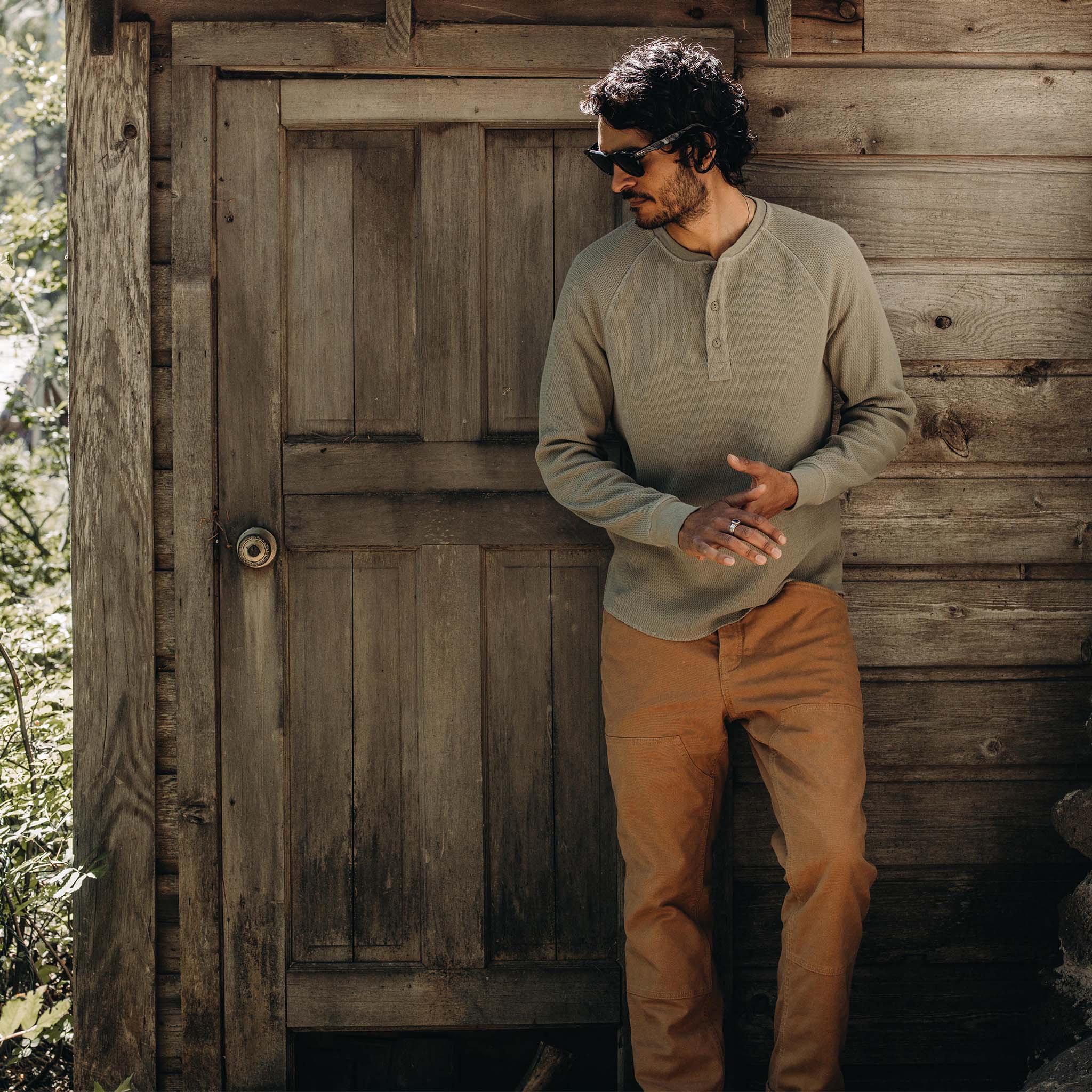 The Heavy Bag Waffle Henley in Army - Image 2