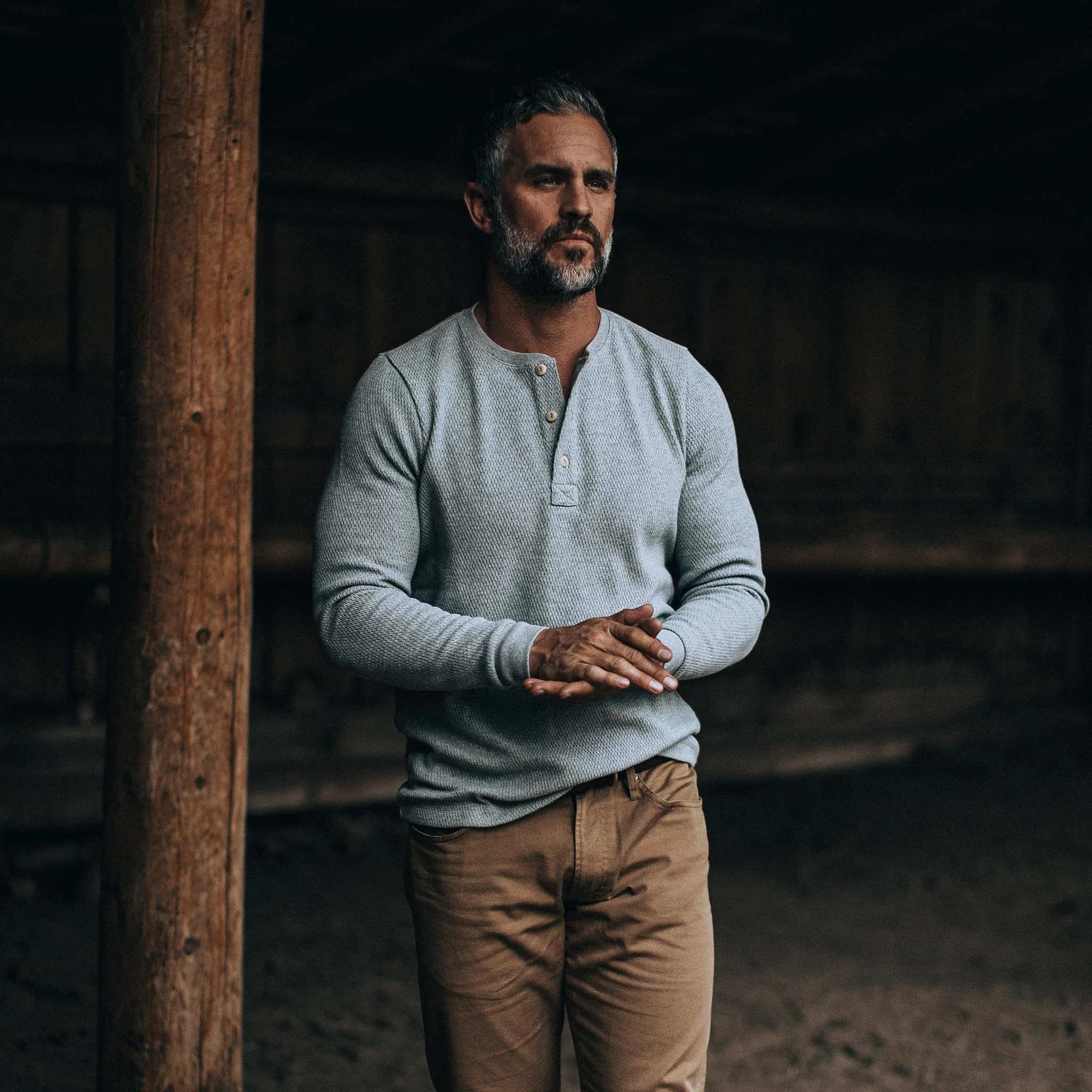 The Heavy Bag Waffle Henley in Ash - Image 2