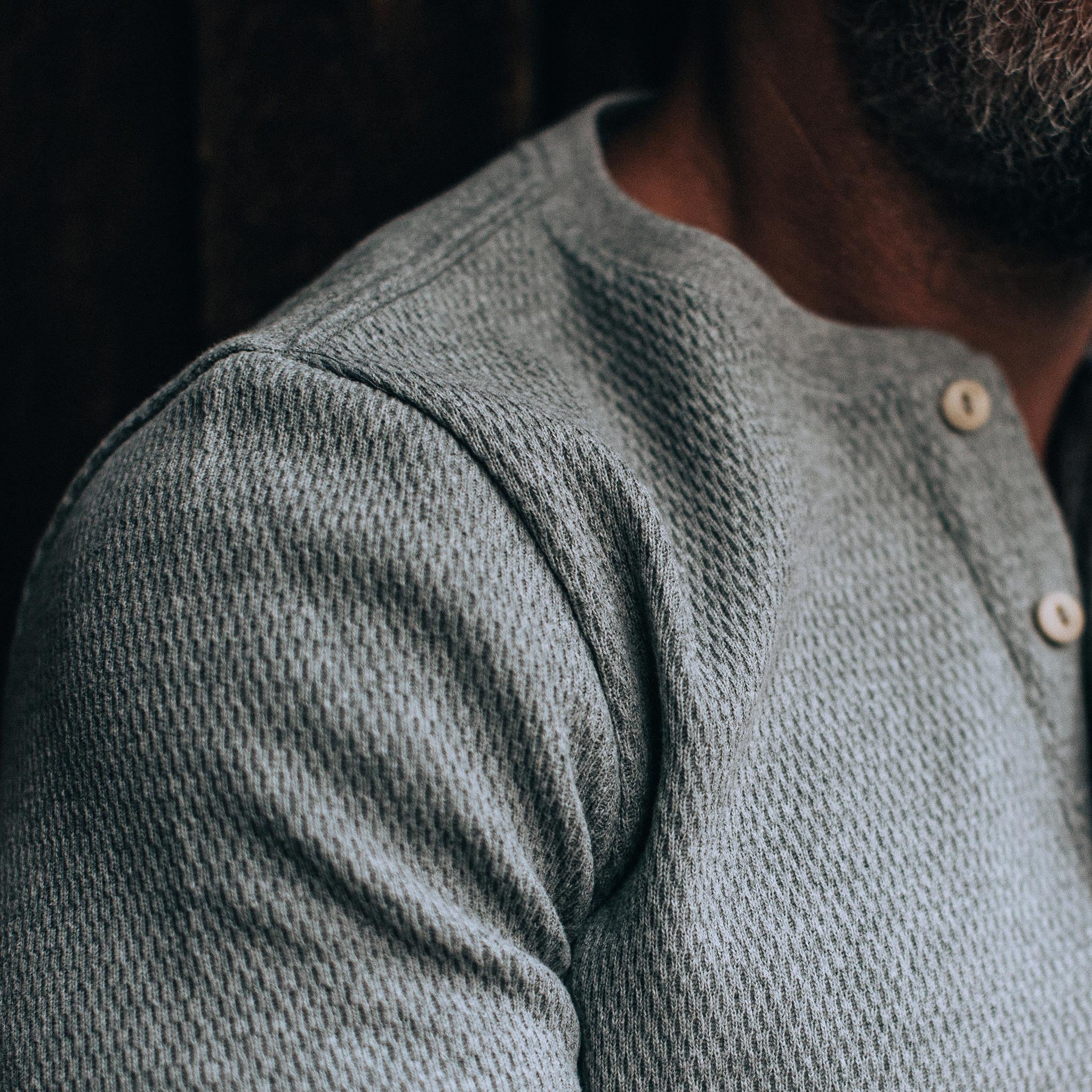 The Heavy Bag Waffle Henley in Ash - Image 4