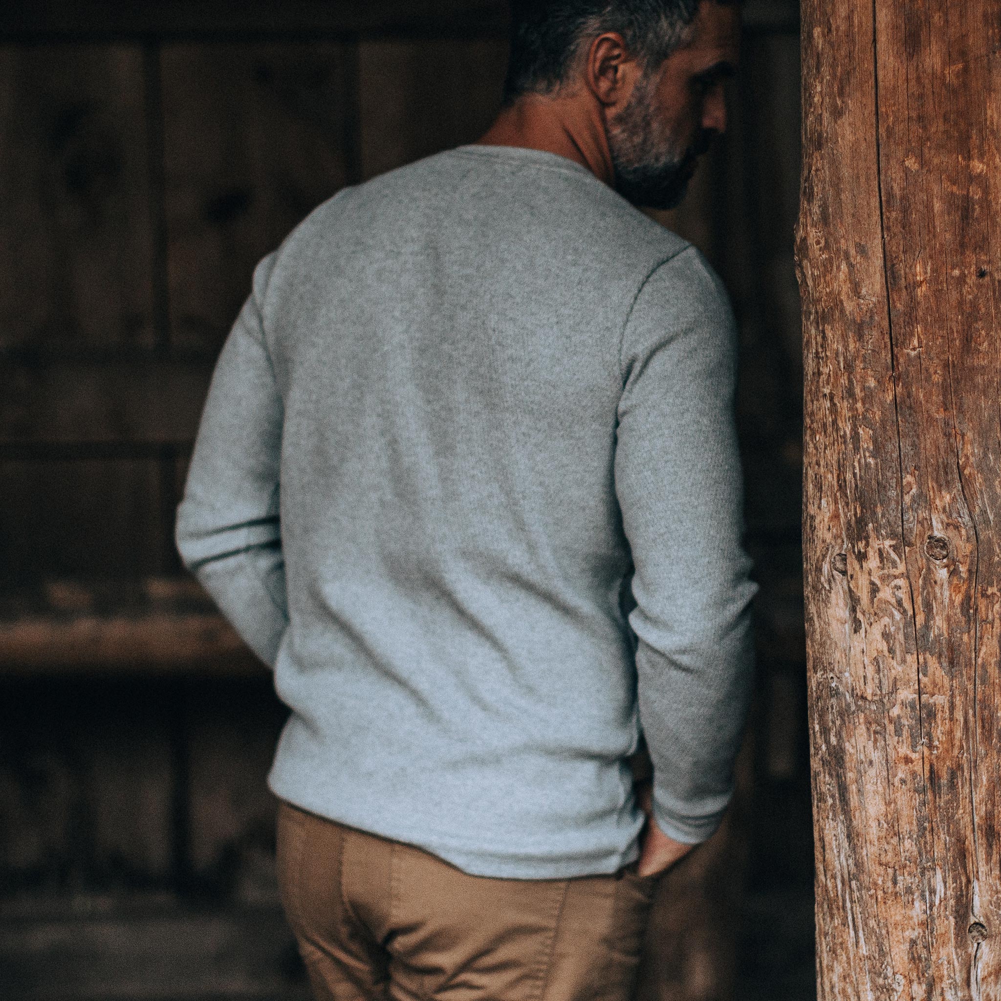 The Heavy Bag Waffle Henley in Ash - Image 5