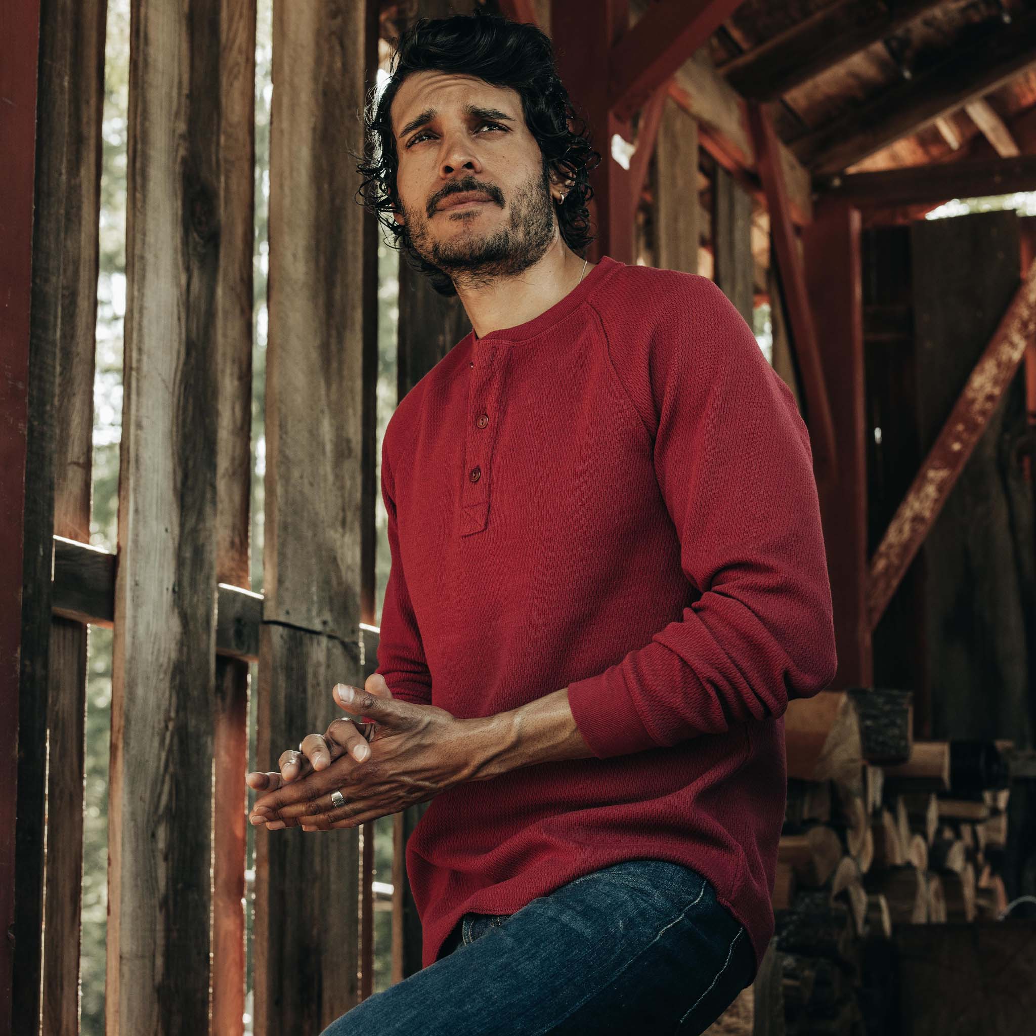 The Heavy Bag Waffle Henley in Burgundy - Image 2