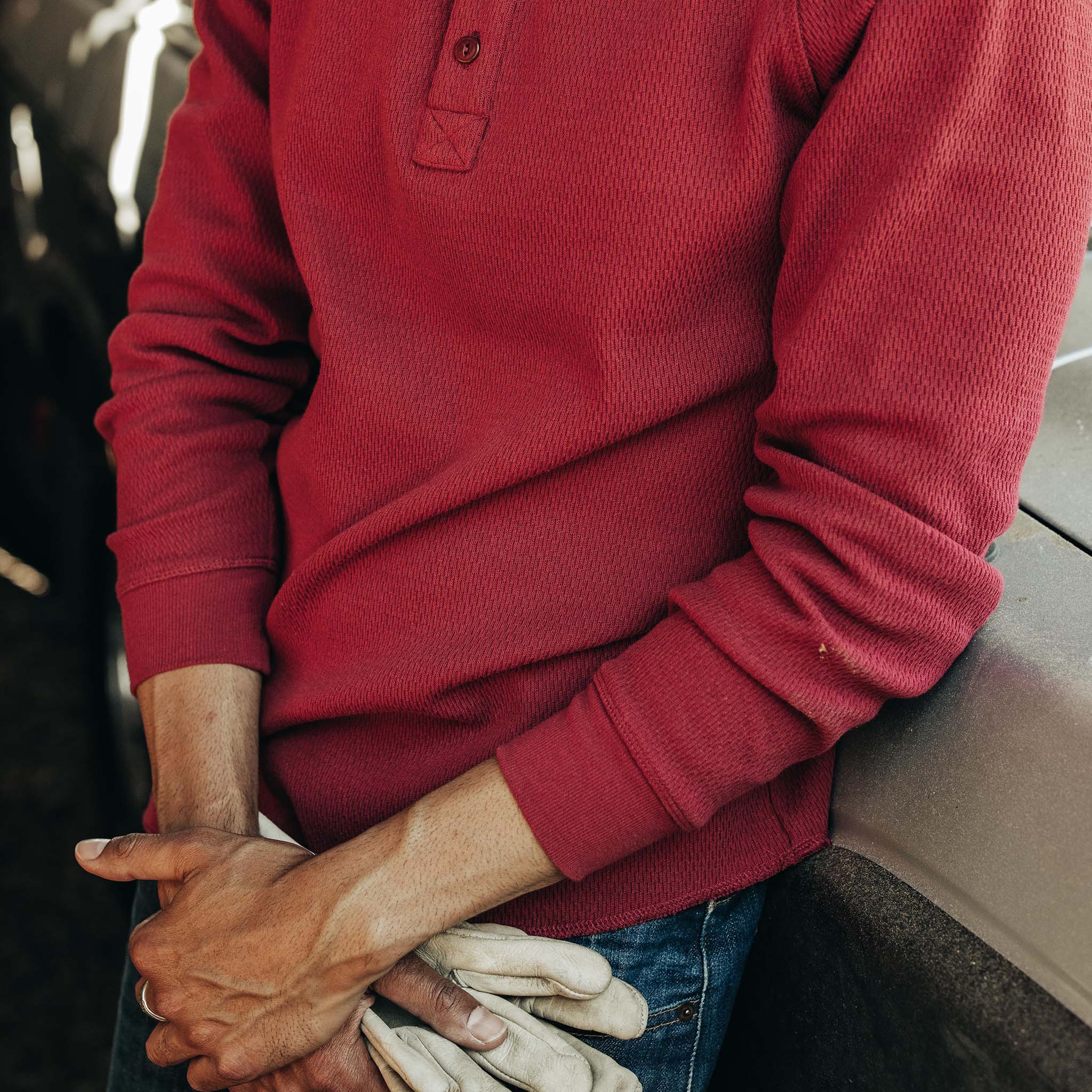 The Heavy Bag Waffle Henley in Burgundy - Image 4