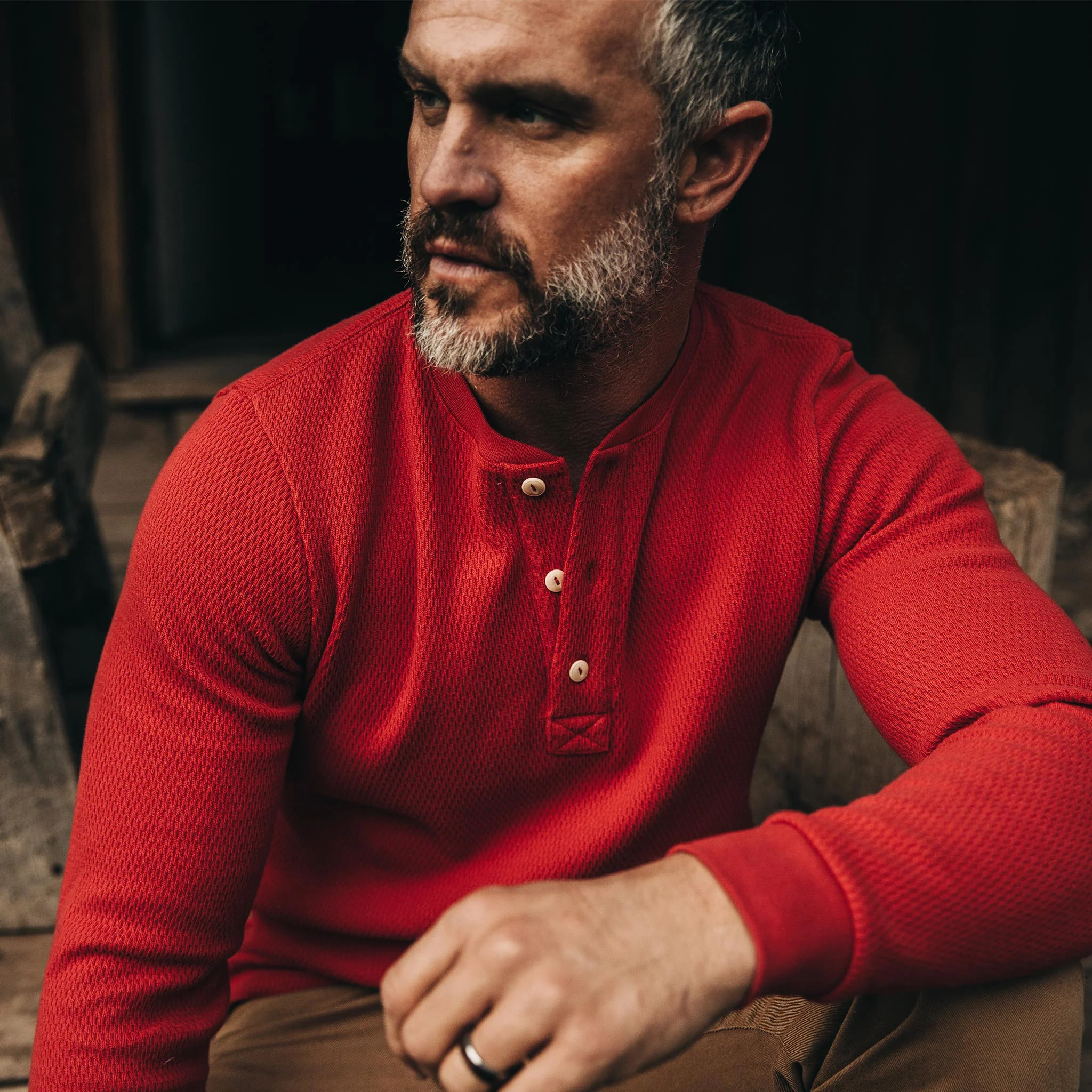 The Heavy Bag Waffle Henley in Cardinal - Image 3