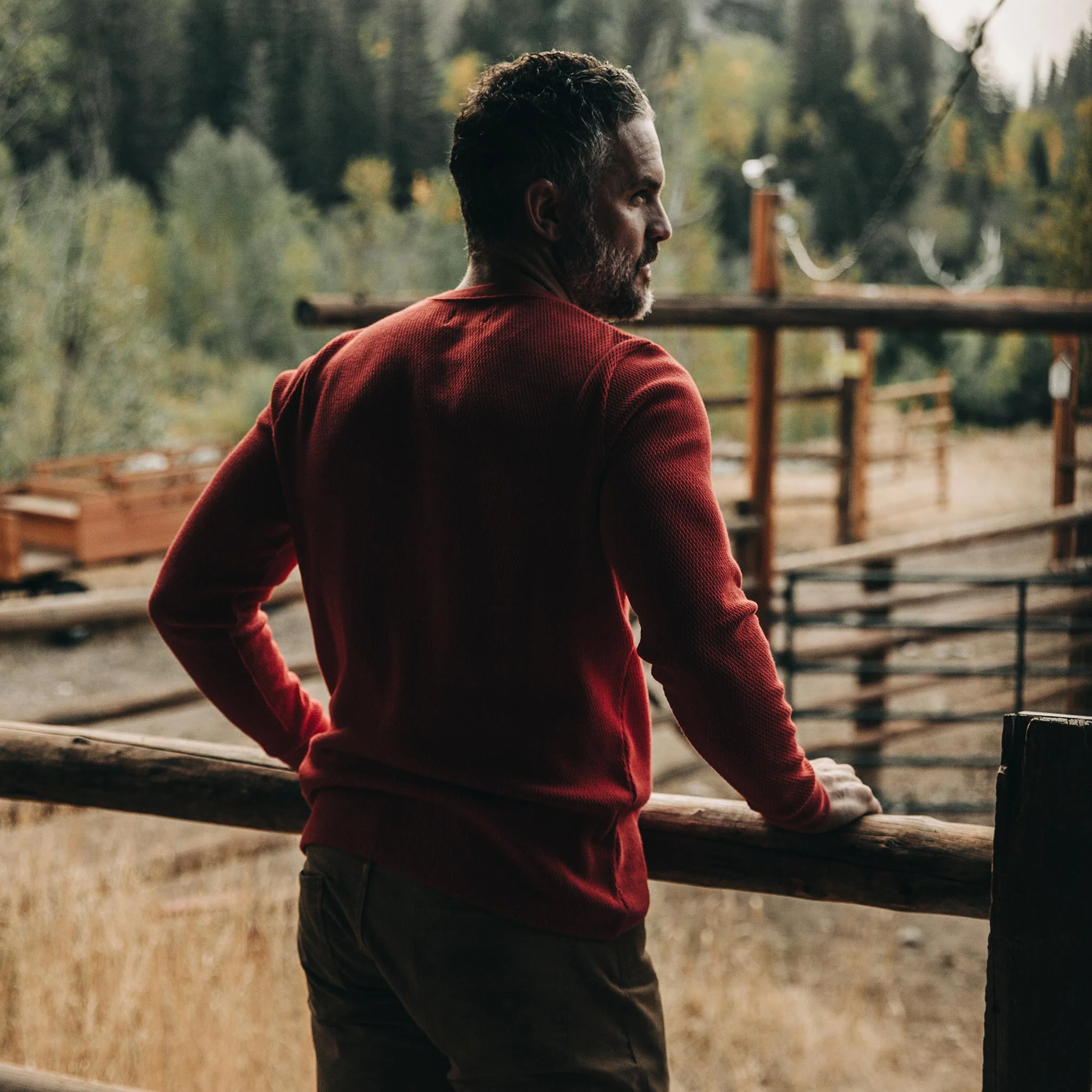 The Heavy Bag Waffle Henley in Cardinal - Image 5