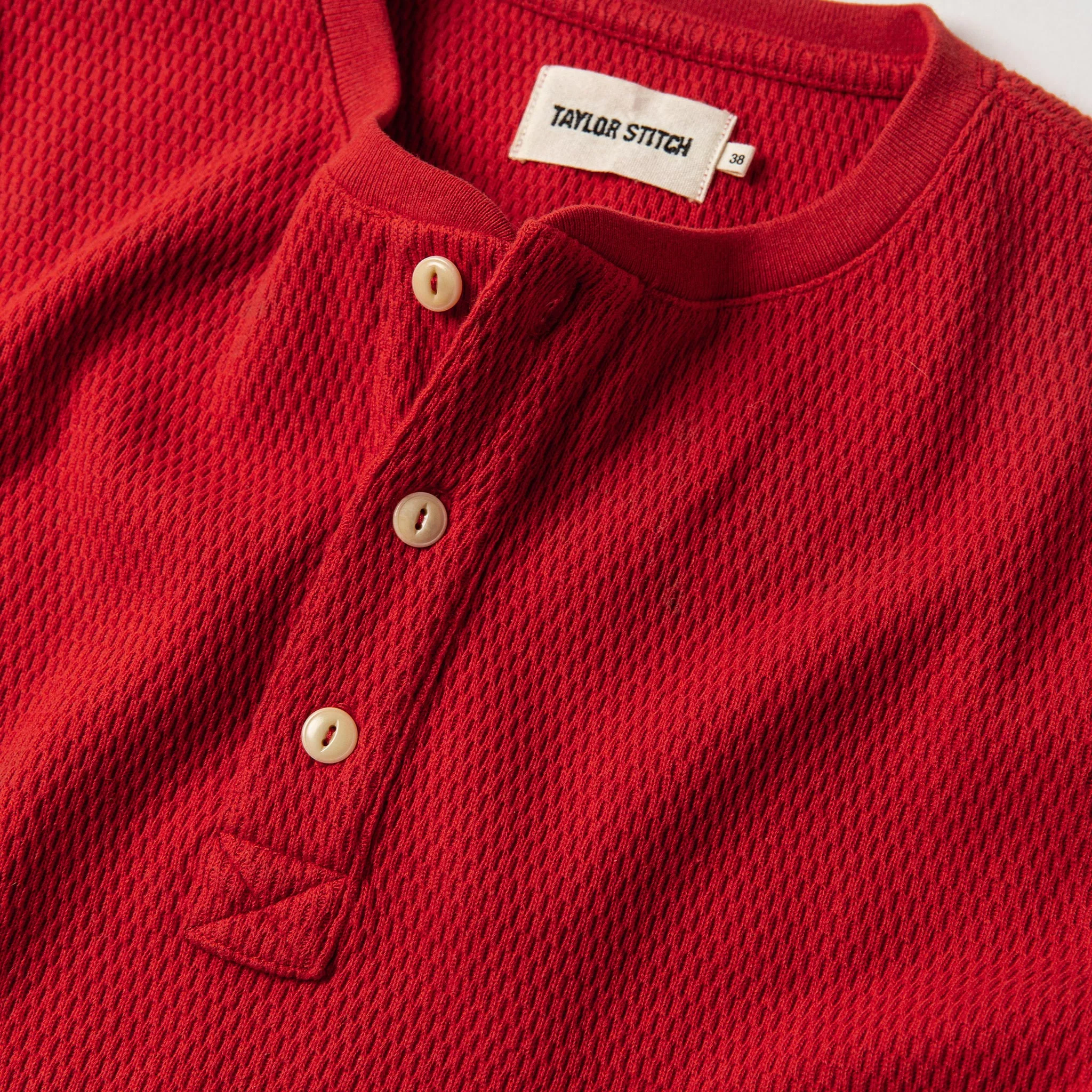 The Heavy Bag Waffle Henley in Cardinal - Image 6
