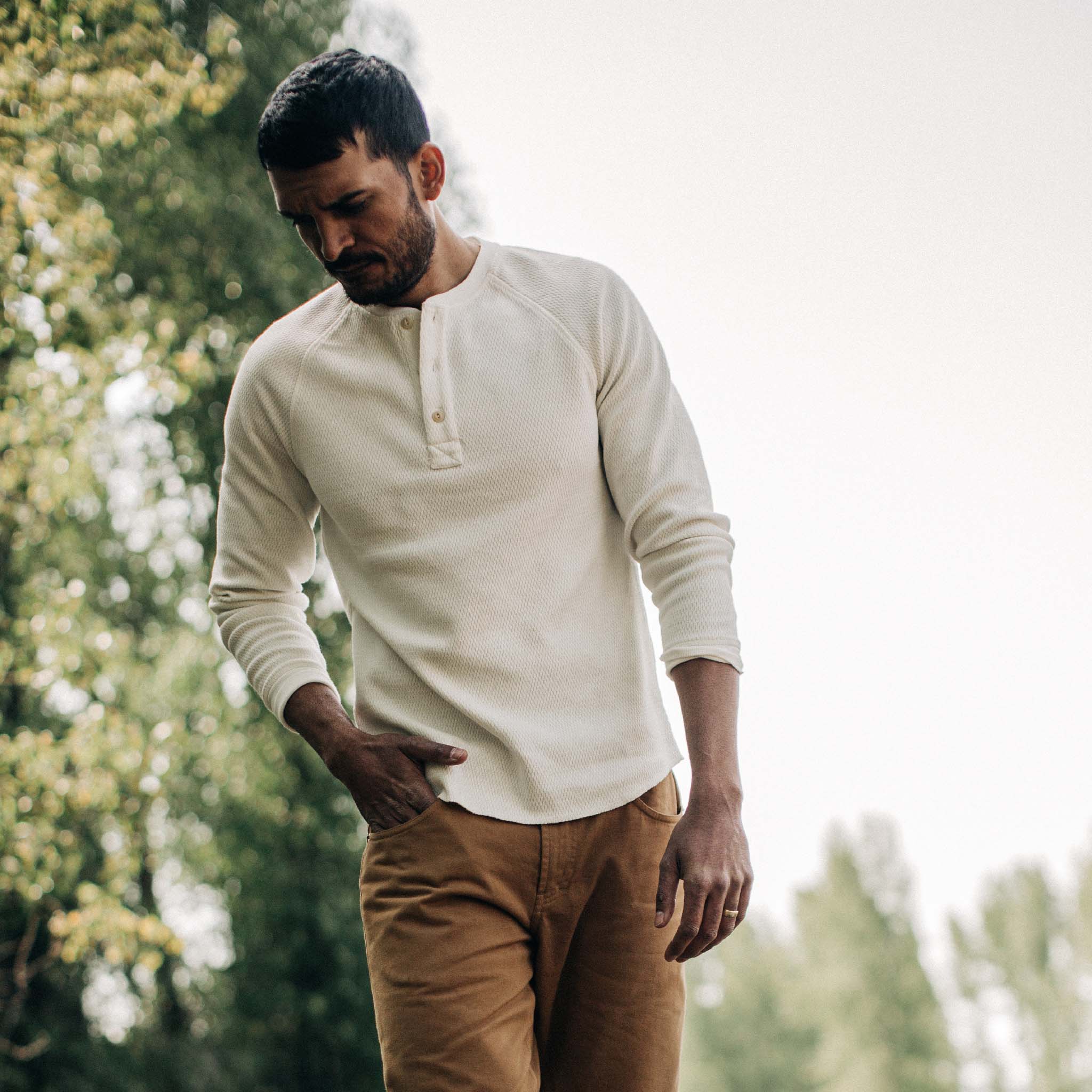 The Heavy Bag Waffle Henley in Natural - Image 2