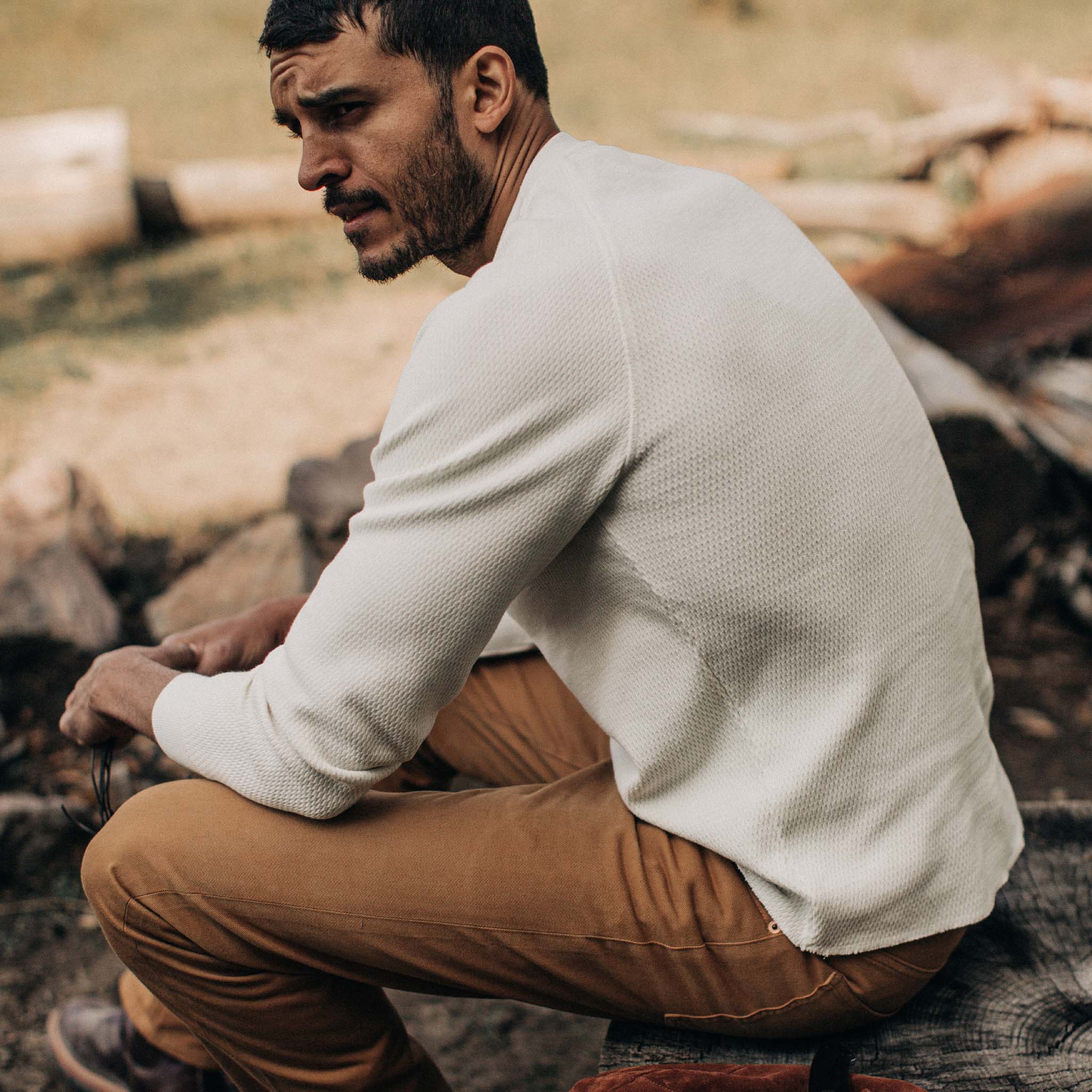 The Heavy Bag Waffle Henley in Natural - Image 5