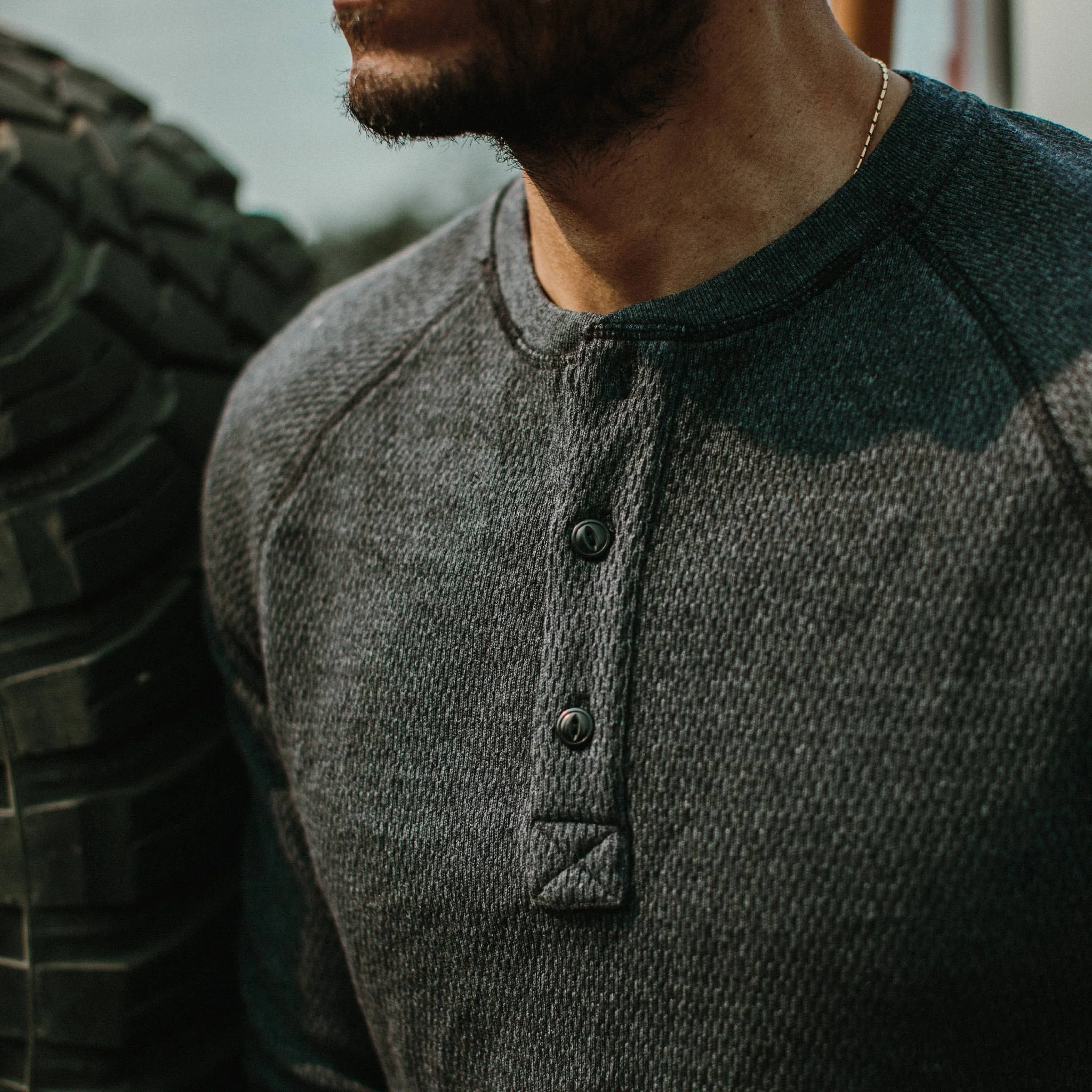 The Heavy Bag Waffle Henley in Navy - Image 3