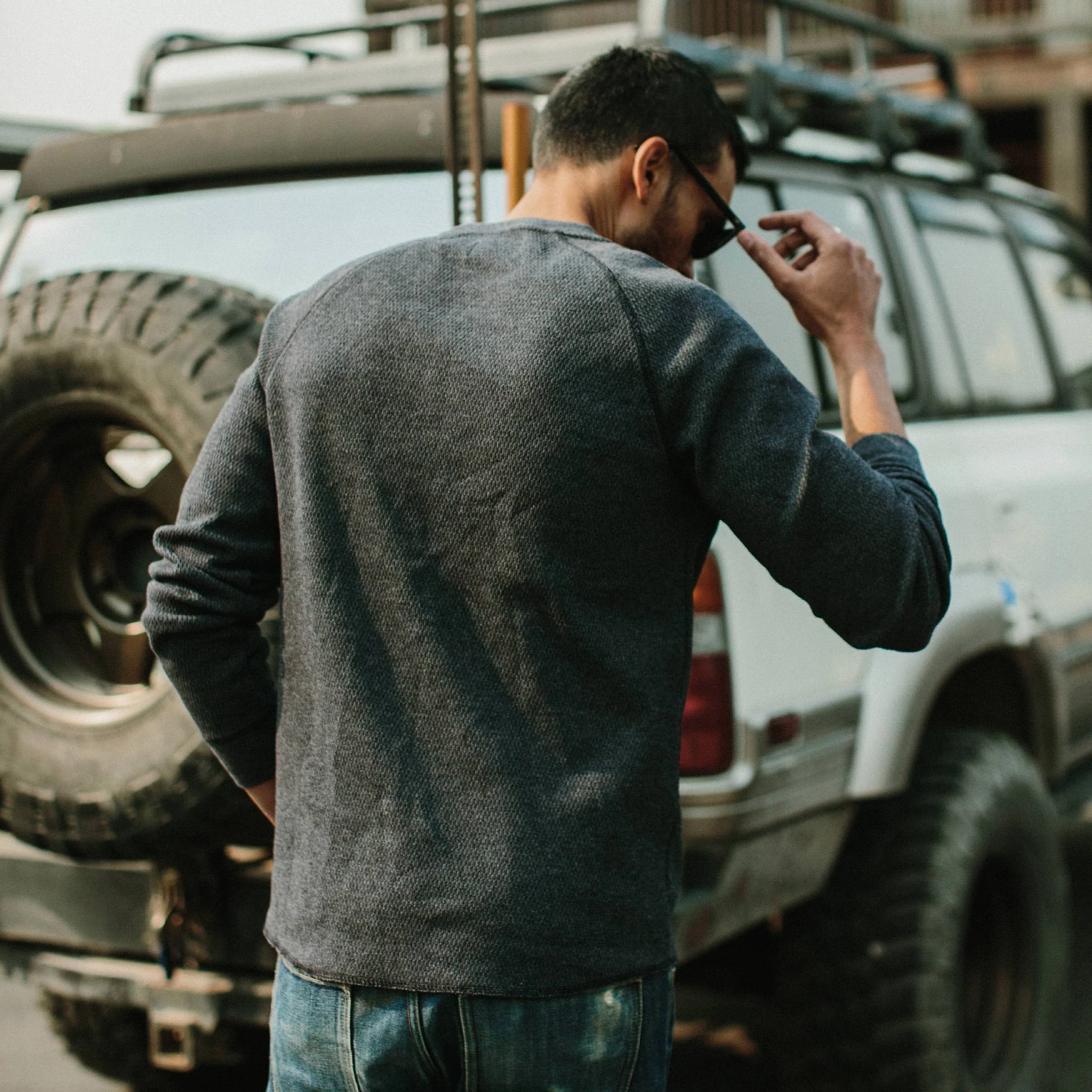The Heavy Bag Waffle Henley in Navy - Image 5