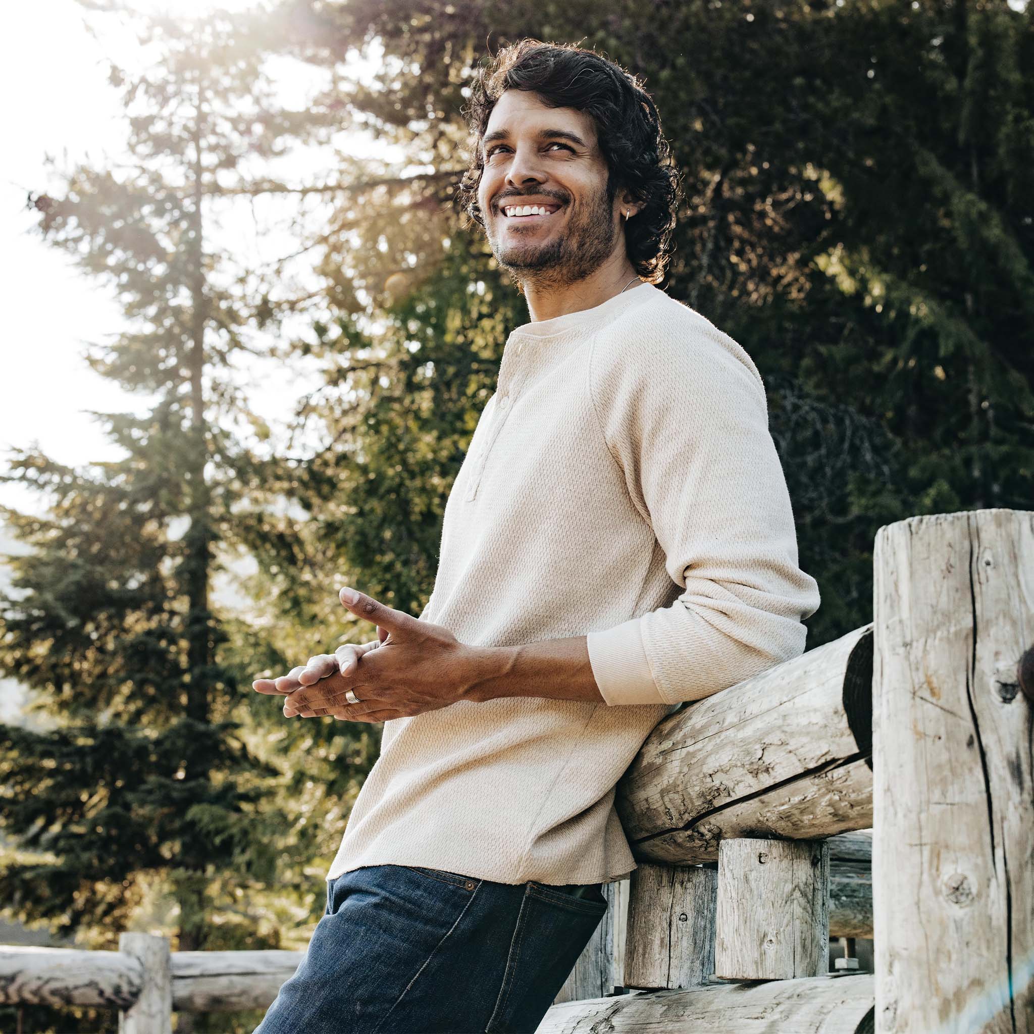 The Heavy Bag Waffle Henley in Oatmeal - Image 2