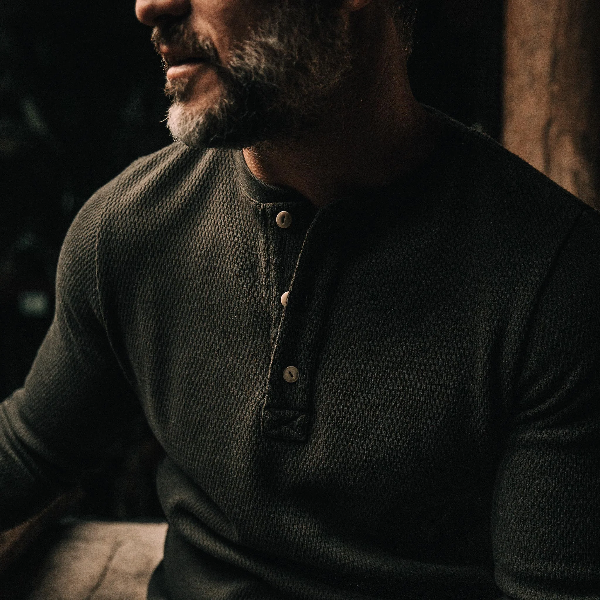 The Heavy Bag Waffle Henley in Olive - Image 3
