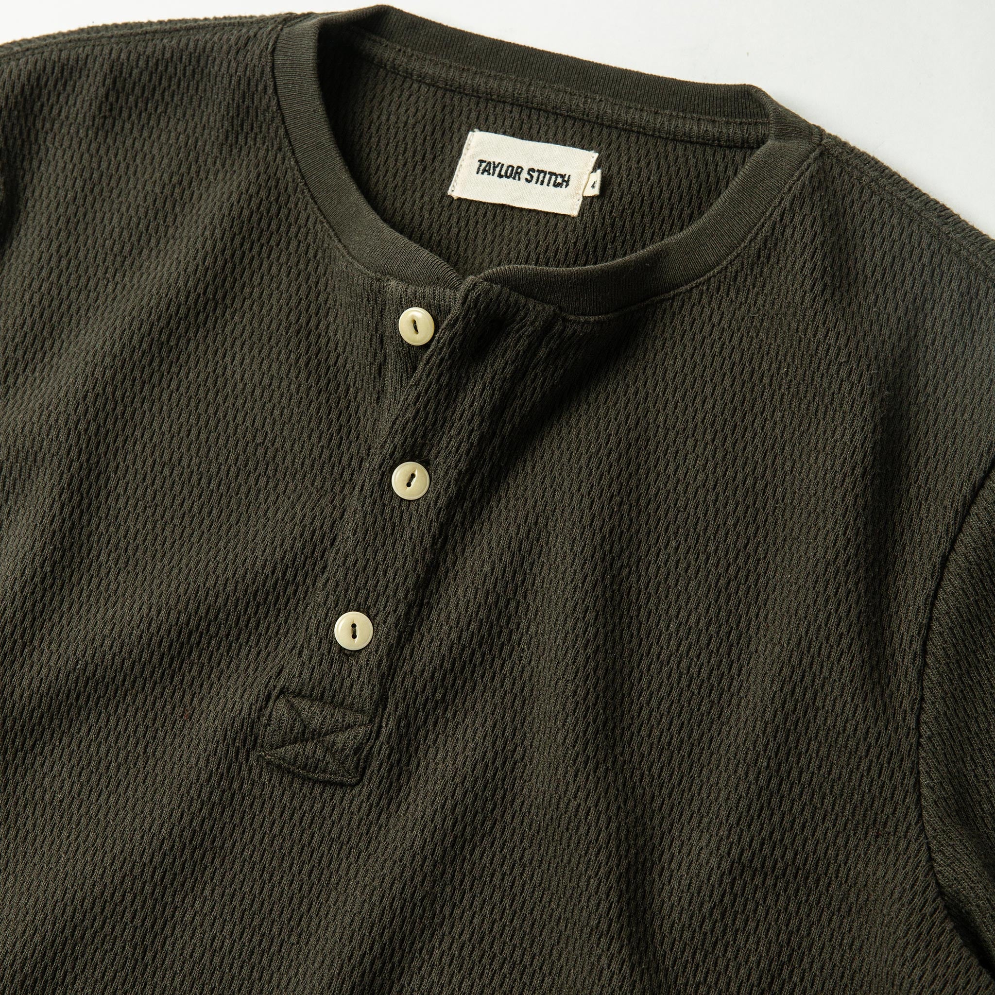 The Heavy Bag Waffle Henley in Olive - Image 6