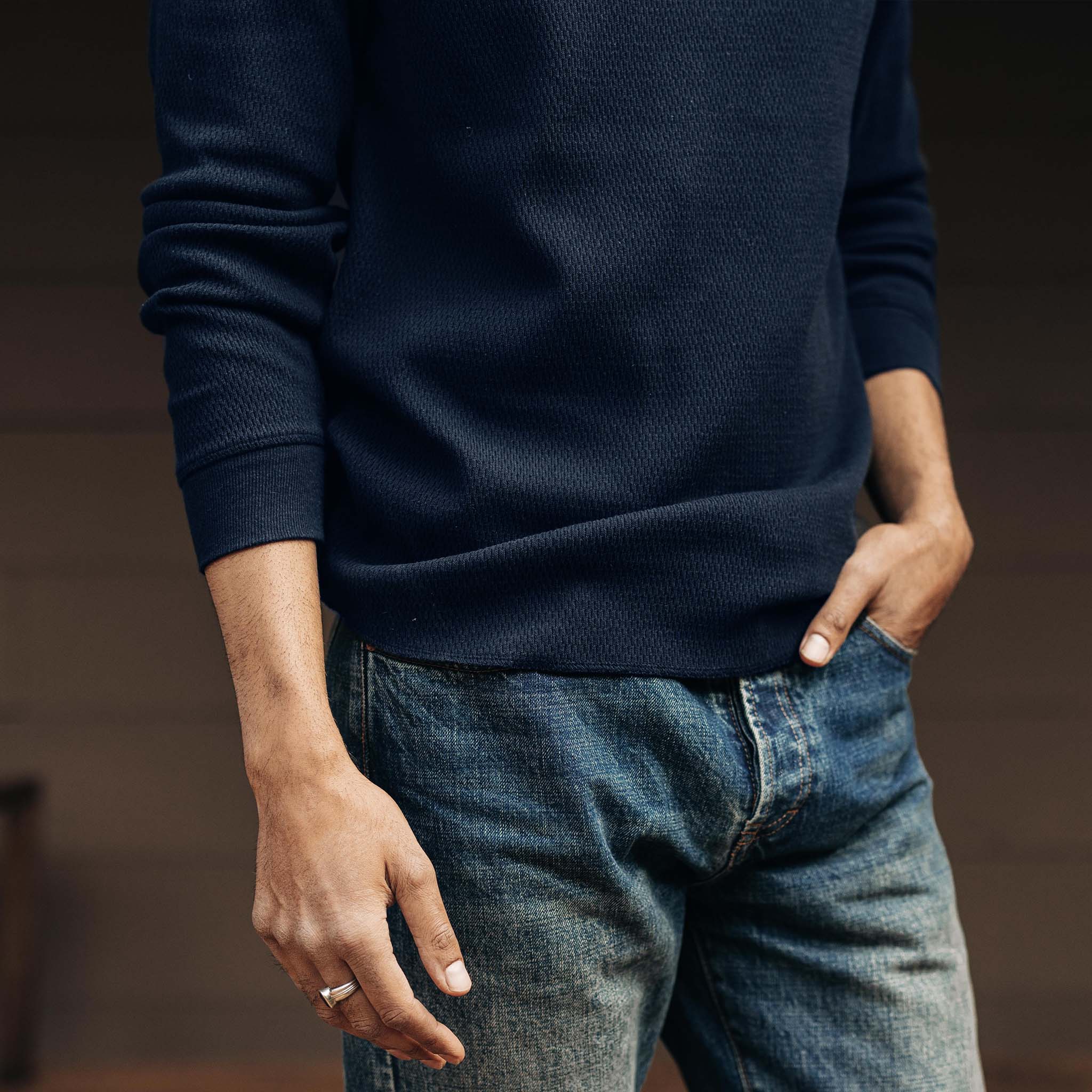 The Heavy Bag Waffle Long Sleeve in Navy - Image 4