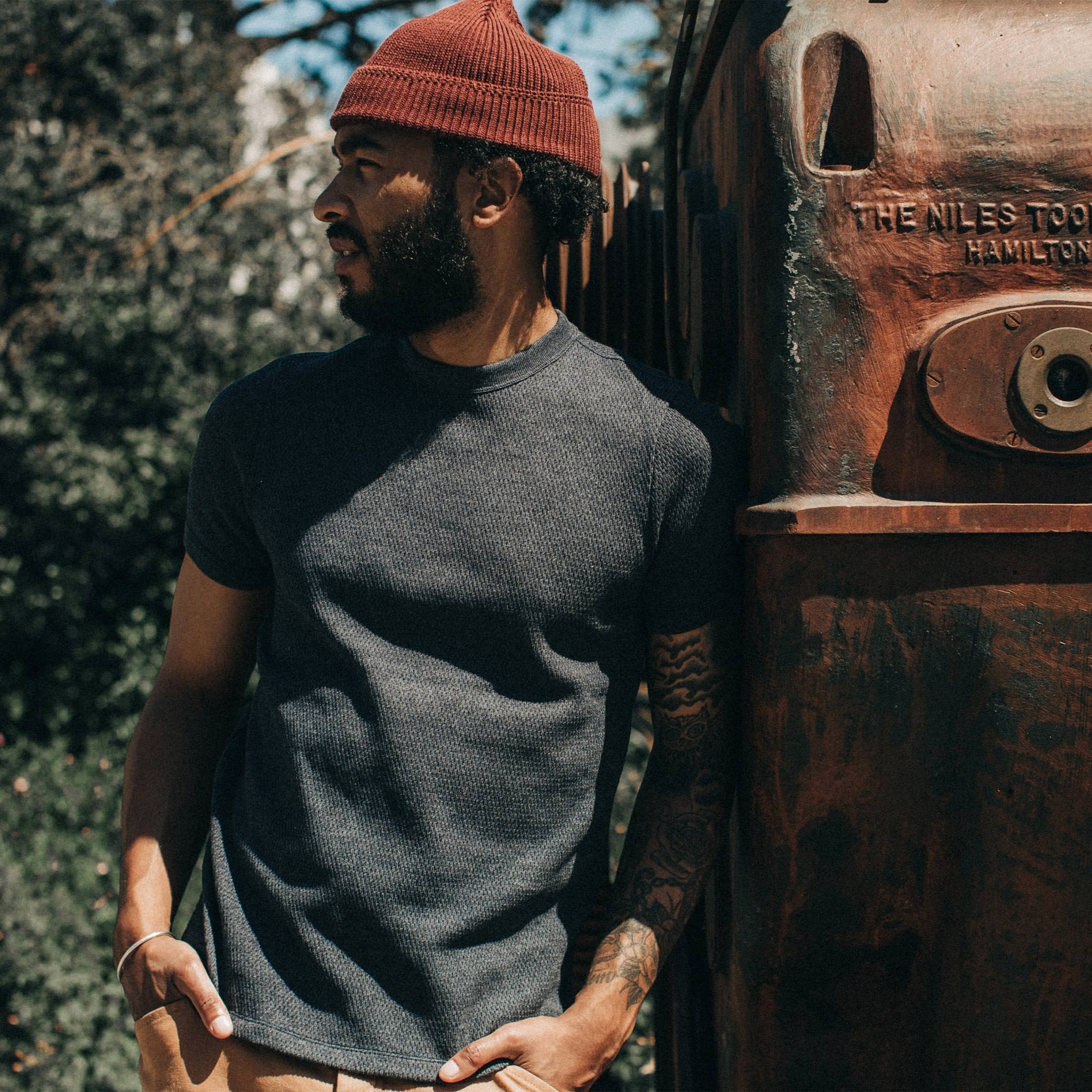 The Heavy Bag Waffle Short Sleeve in Deep Ocean - Image 2