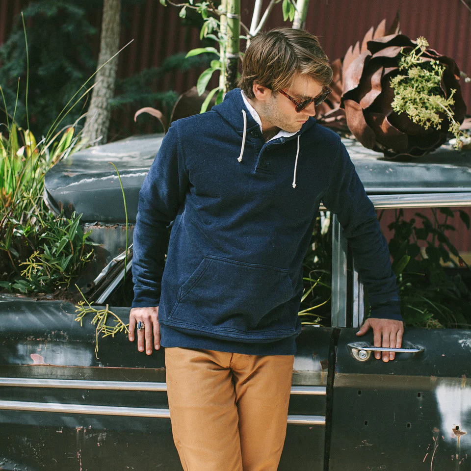 Indigo 3 Button Hooded Sweatshirt - Image 4