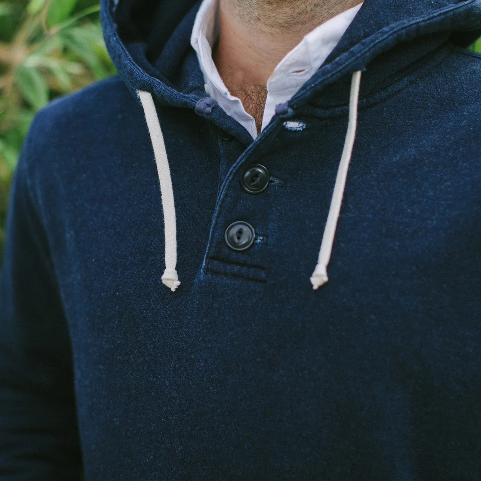 Indigo 3 Button Hooded Sweatshirt - Image 5