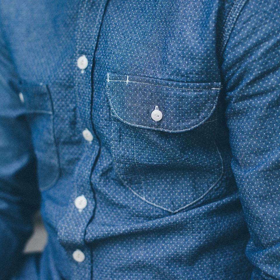 Indigo Jacquard Dot Utility Shirt - Image 7