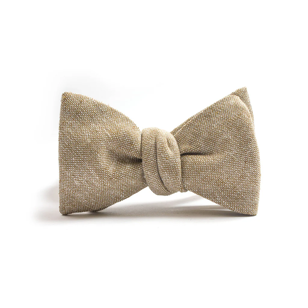 Khaki Linen Chambray Bow Tie - Image 2