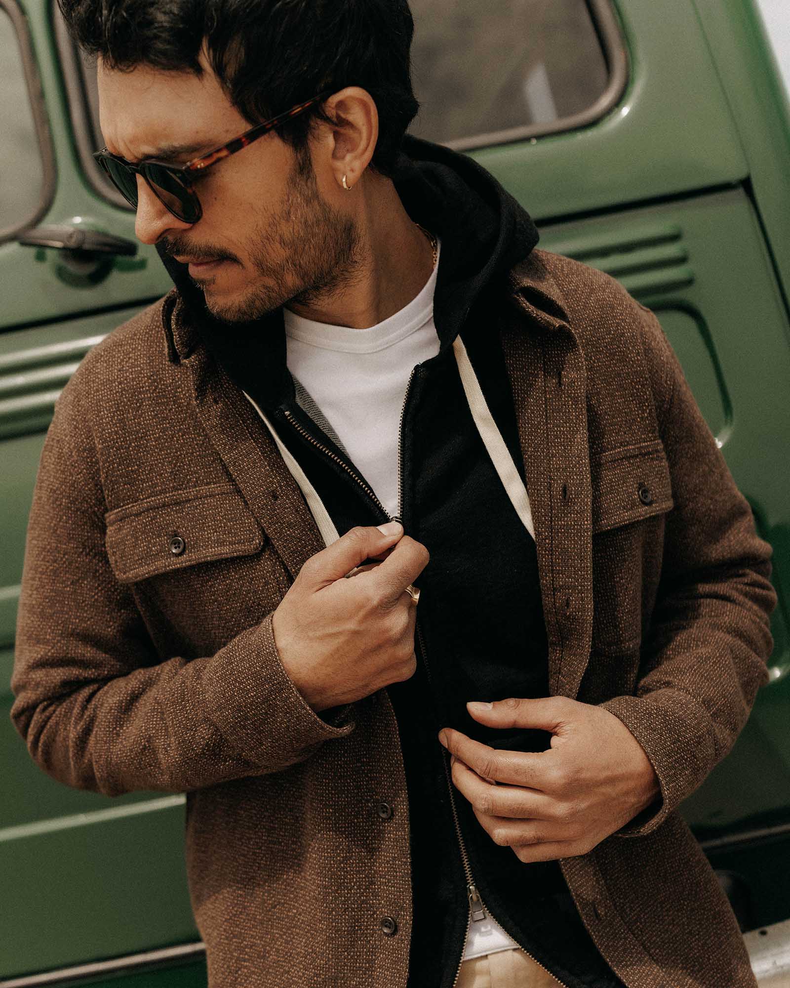 The Ledge Shirt in Black Coffee Linen Tweed - Image 2