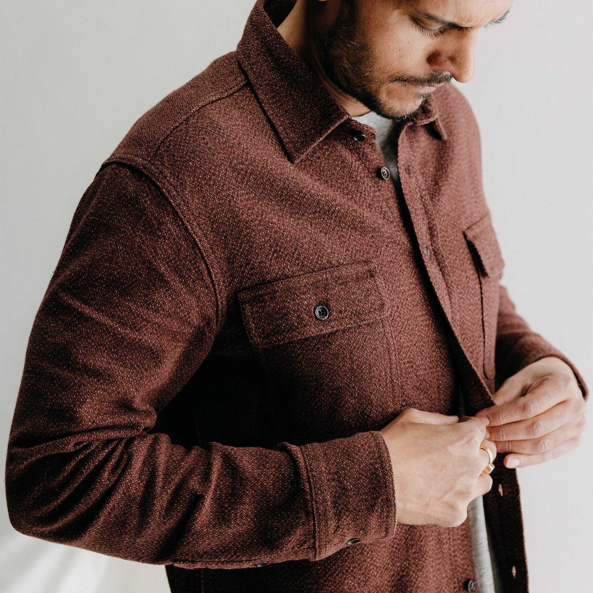 The Ledge Shirt in Burgundy Linen Tweed - Image 3