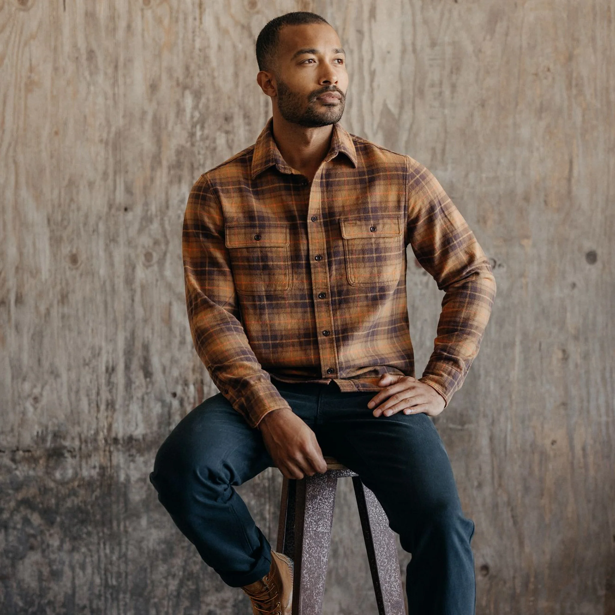 The Ledge Shirt in Tarnished Brass Plaid - Image 2