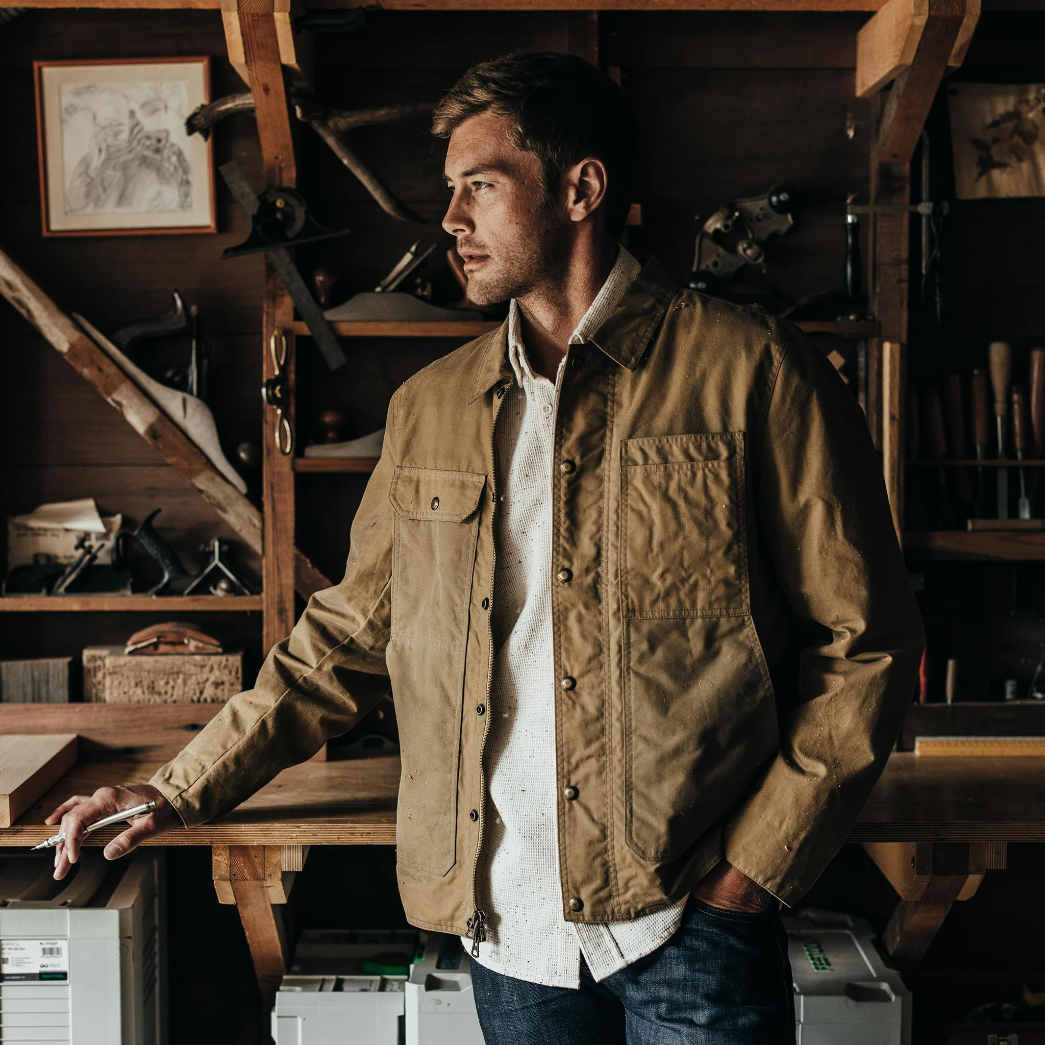 The Lined Longshore Jacket in Harvest Tan Waxed Canvas - Image 2