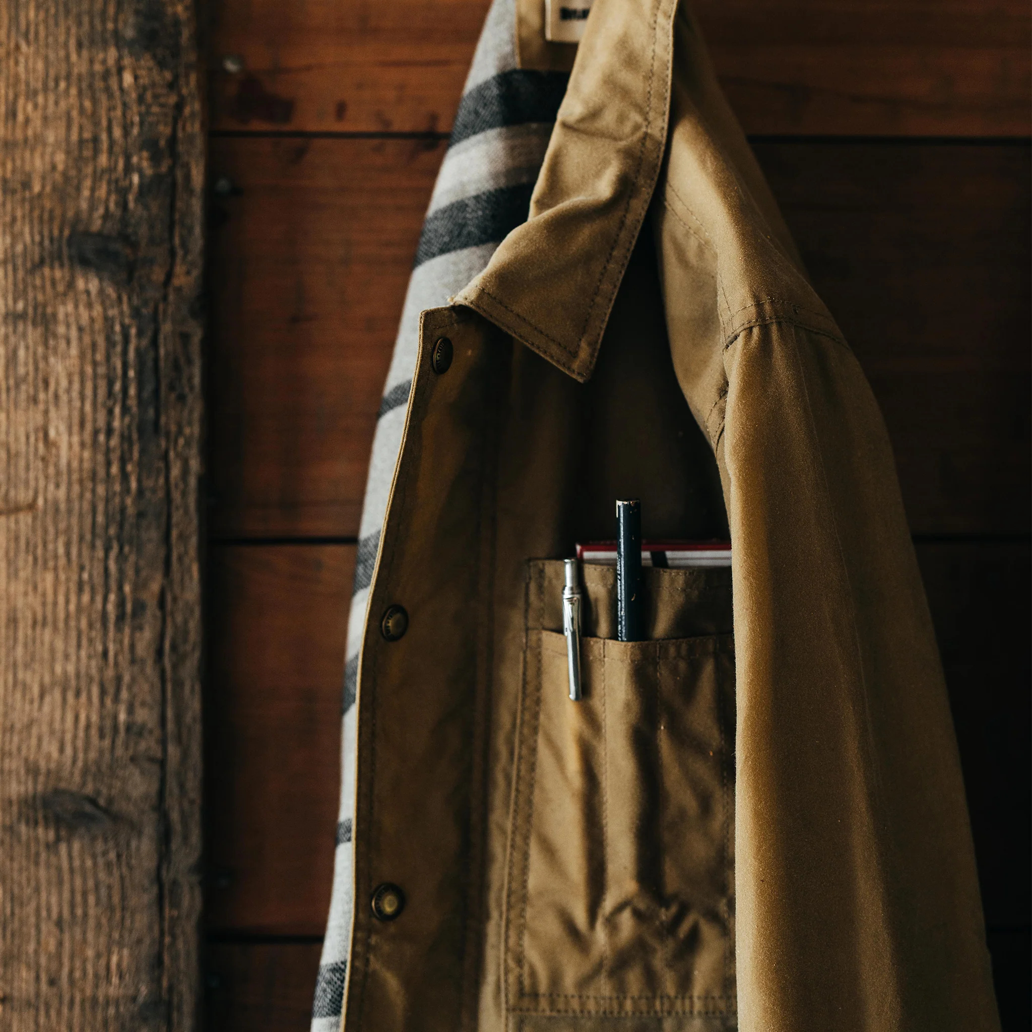 The Lined Longshore Jacket in Harvest Tan Waxed Canvas - Image 5