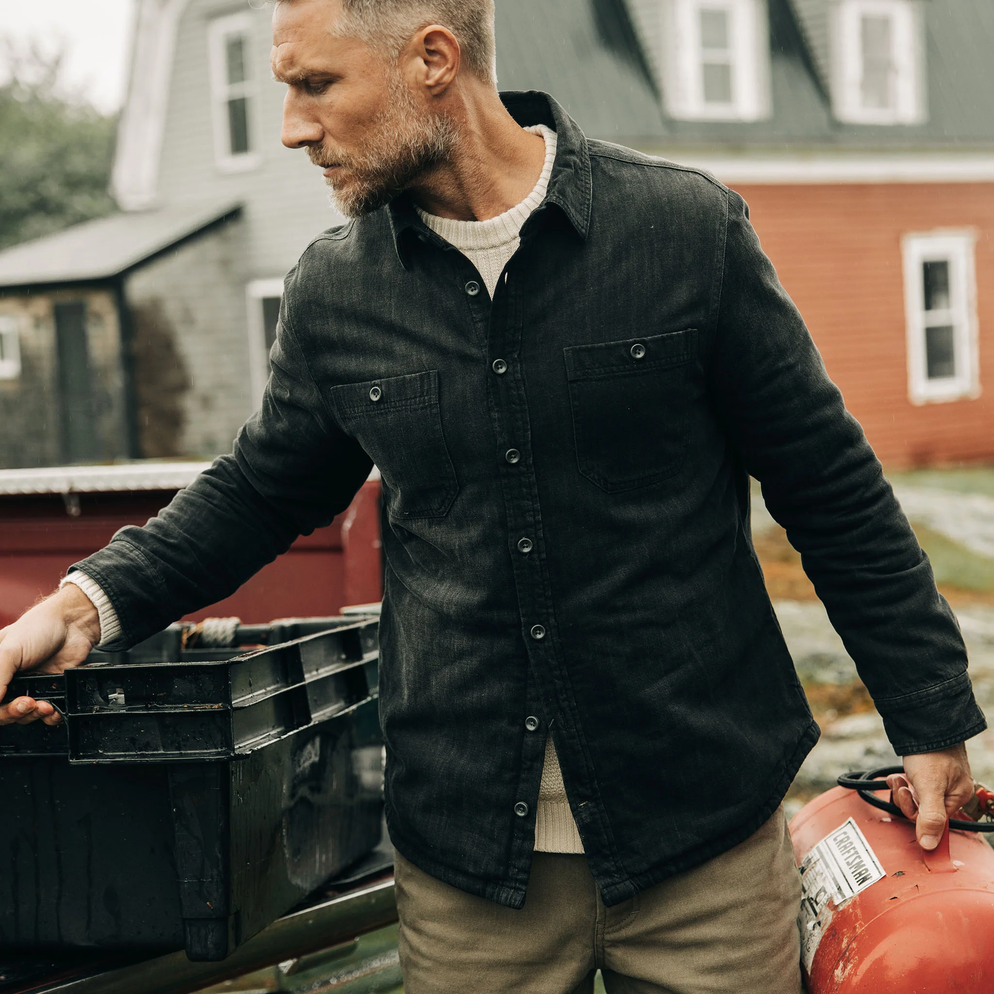 The Lined Utility Shirt in Washed Black Denim - Image 2