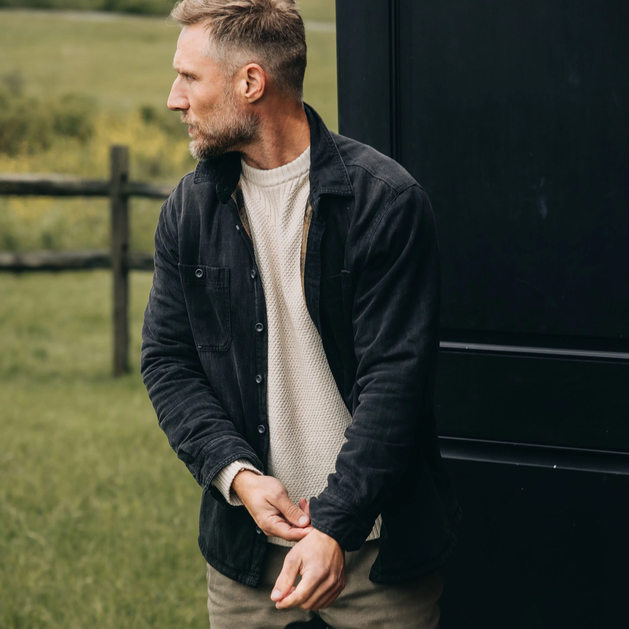The Lined Utility Shirt in Washed Black Denim - Image 4