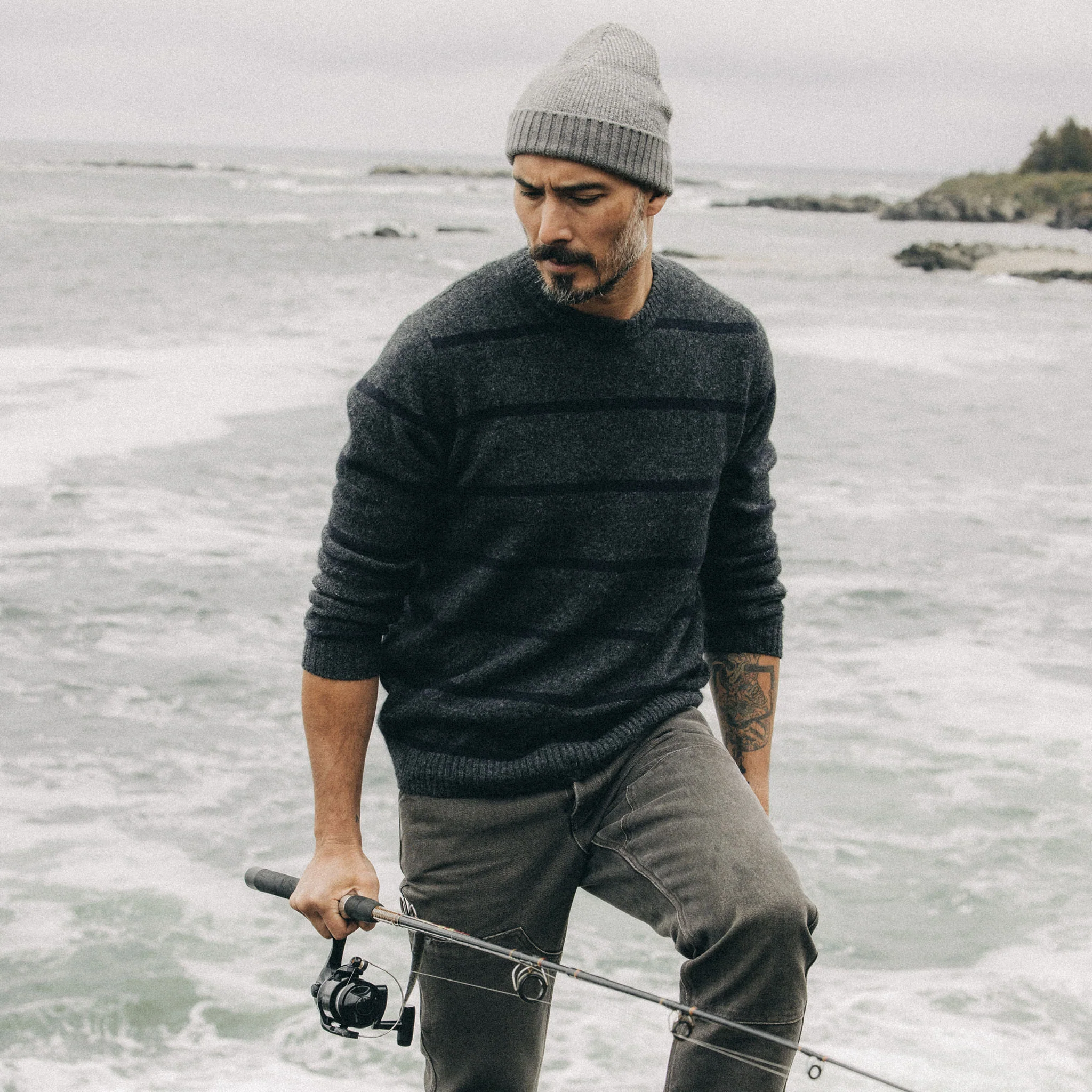 The Lodge Sweater in Charcoal Stripe - Image 2