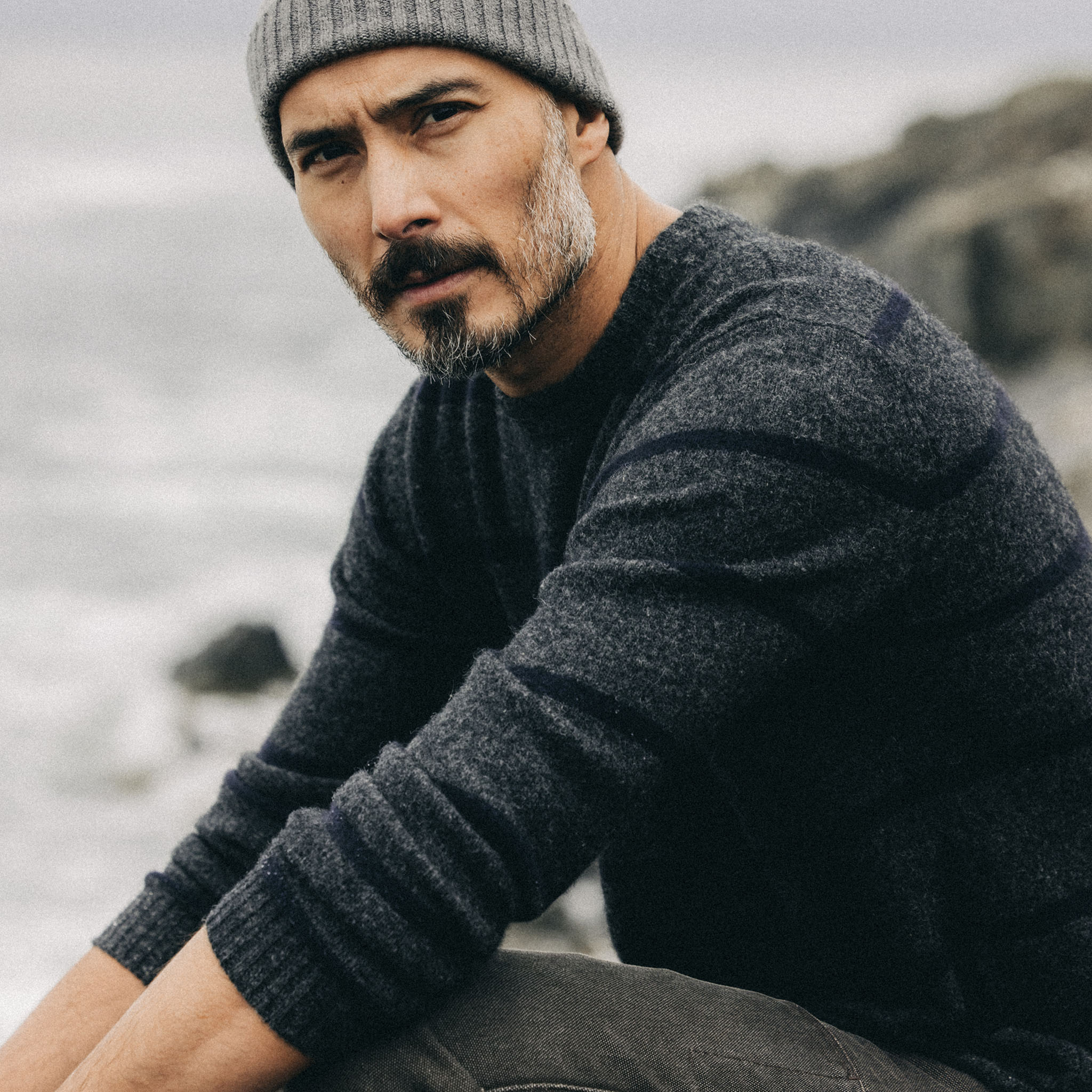 The Lodge Sweater in Charcoal Stripe - Image 3