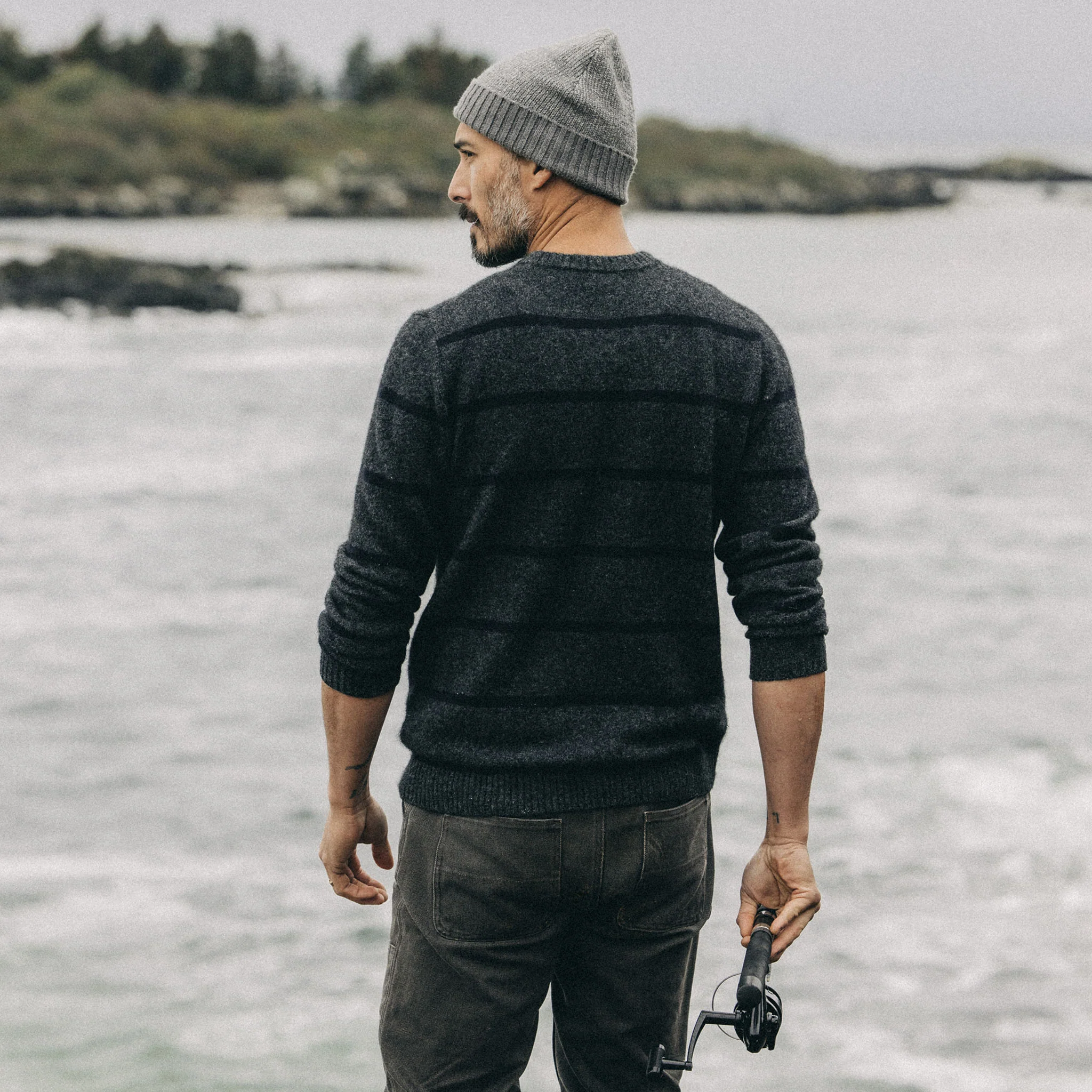 The Lodge Sweater in Charcoal Stripe - Image 4