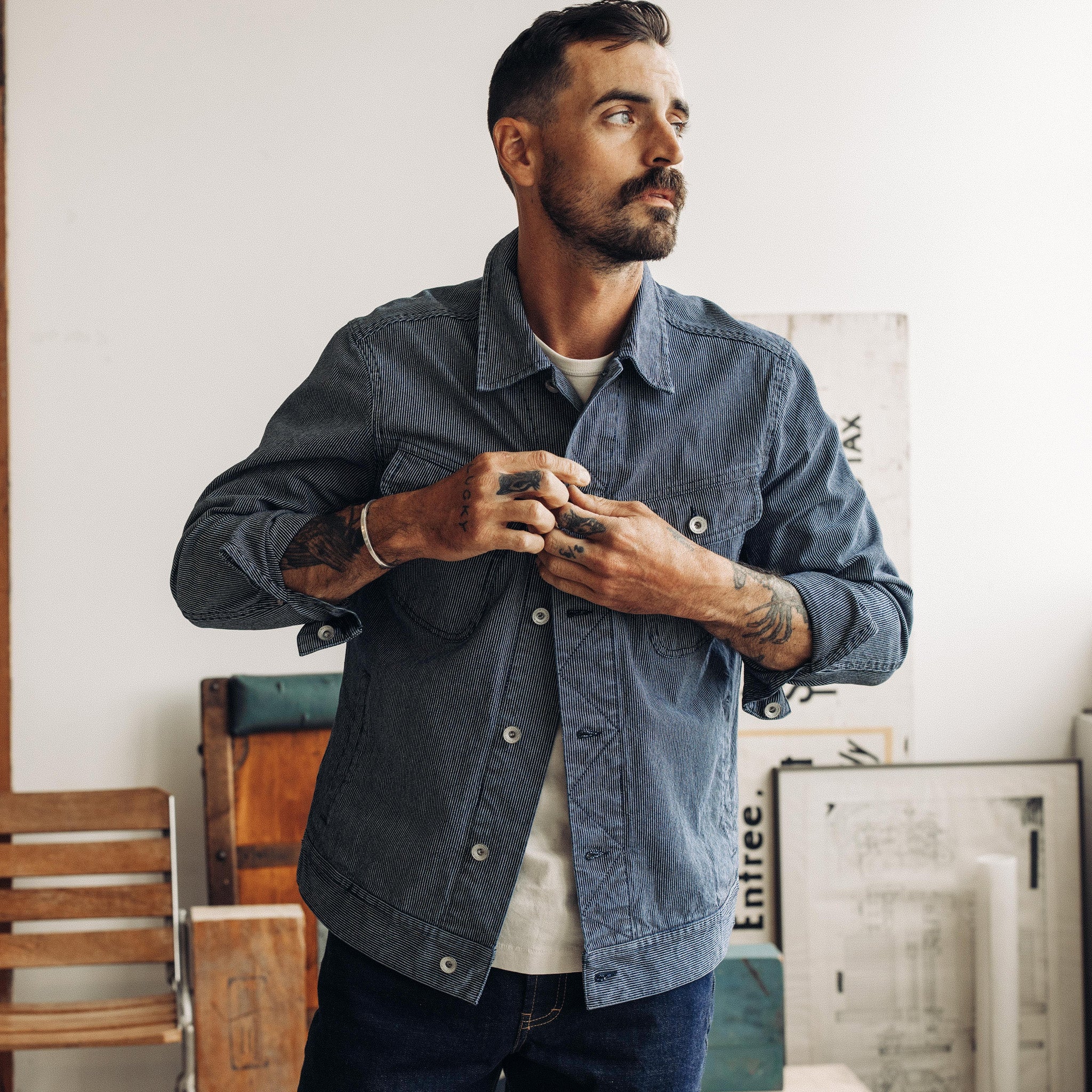 The Long Haul Jacket in Washed Indigo Stripe - Image 2