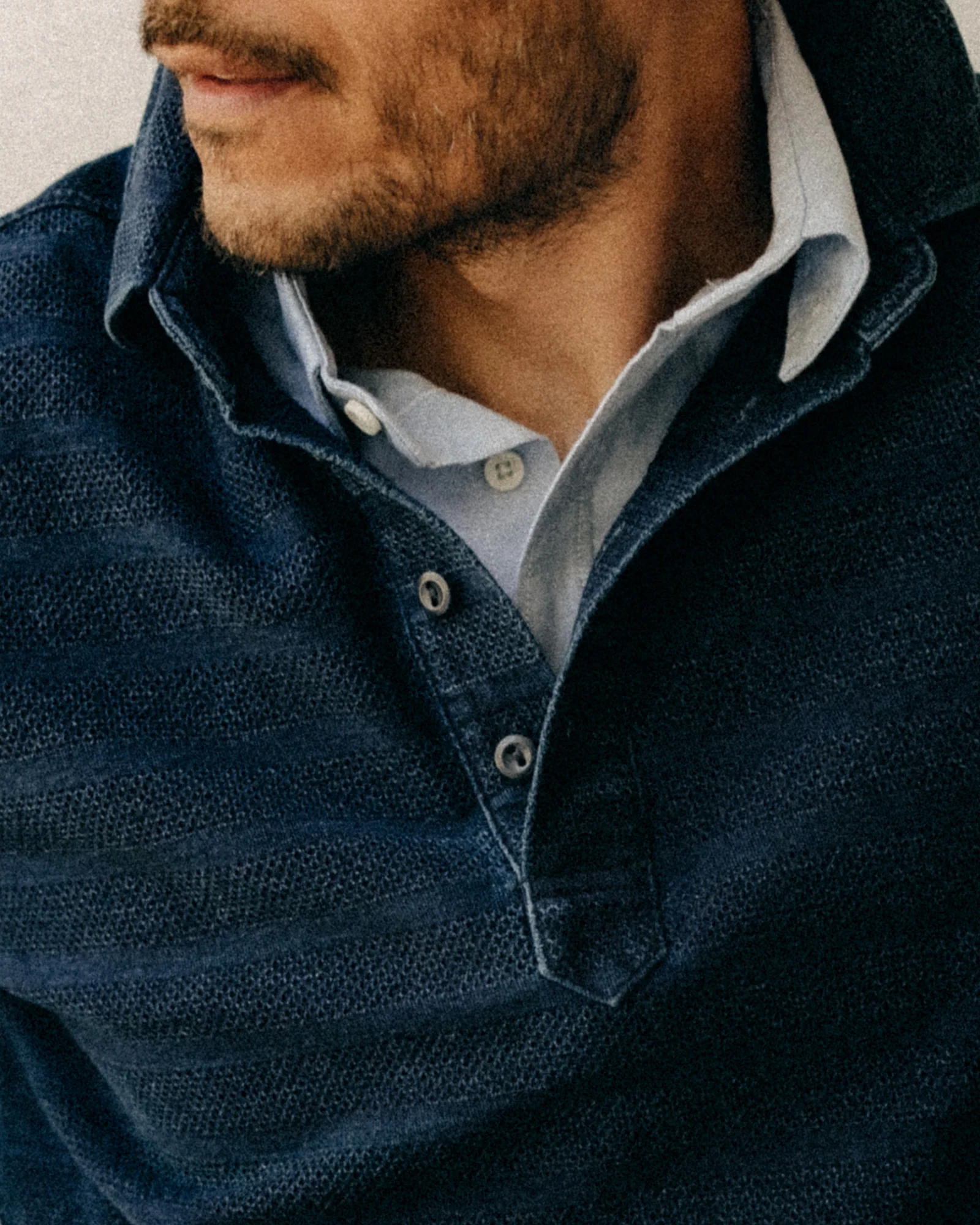 The Long Sleeve Polo in Indigo Knit Stripe - Image 5