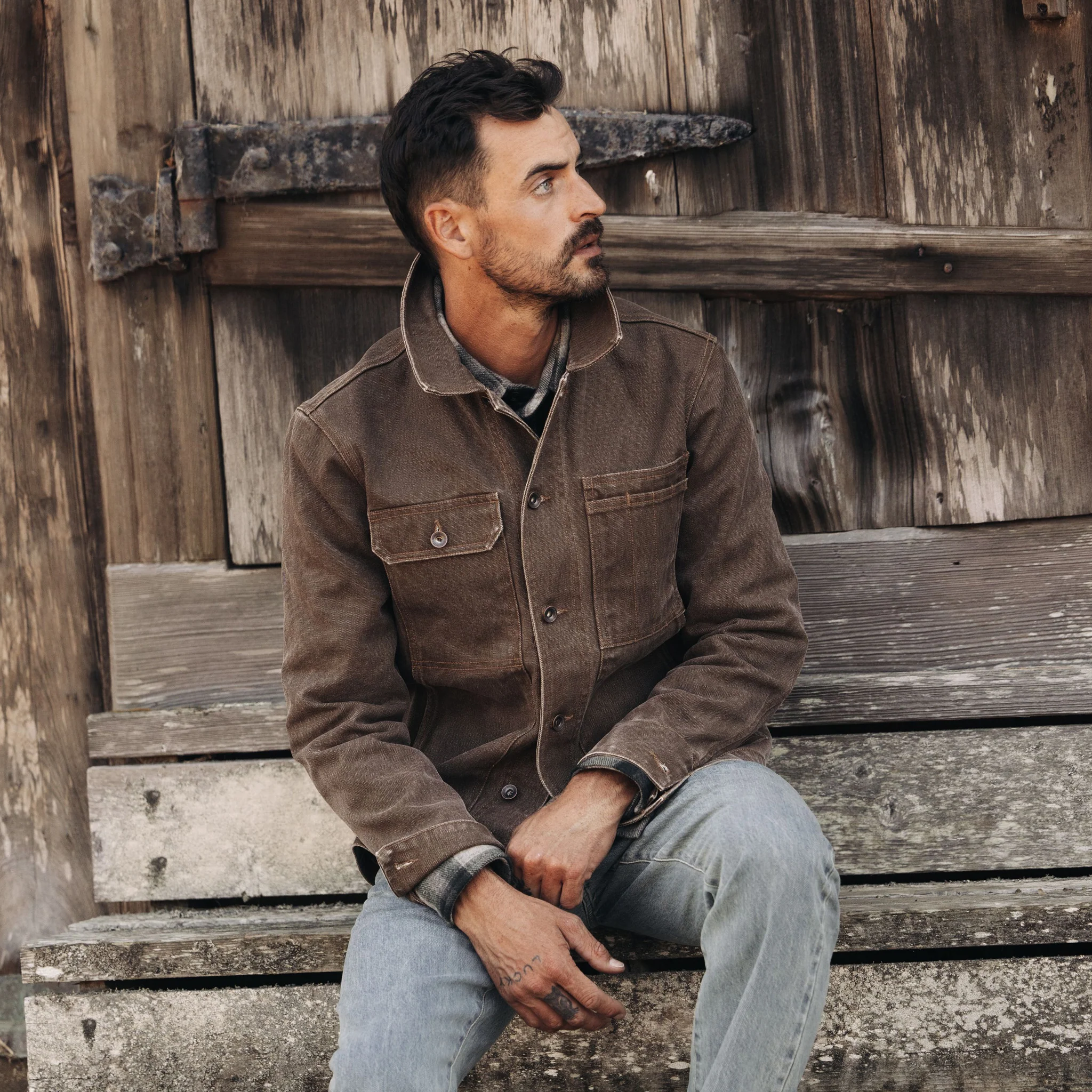 The Longshore Jacket in Aged Penny Chipped Canvas - Image 2