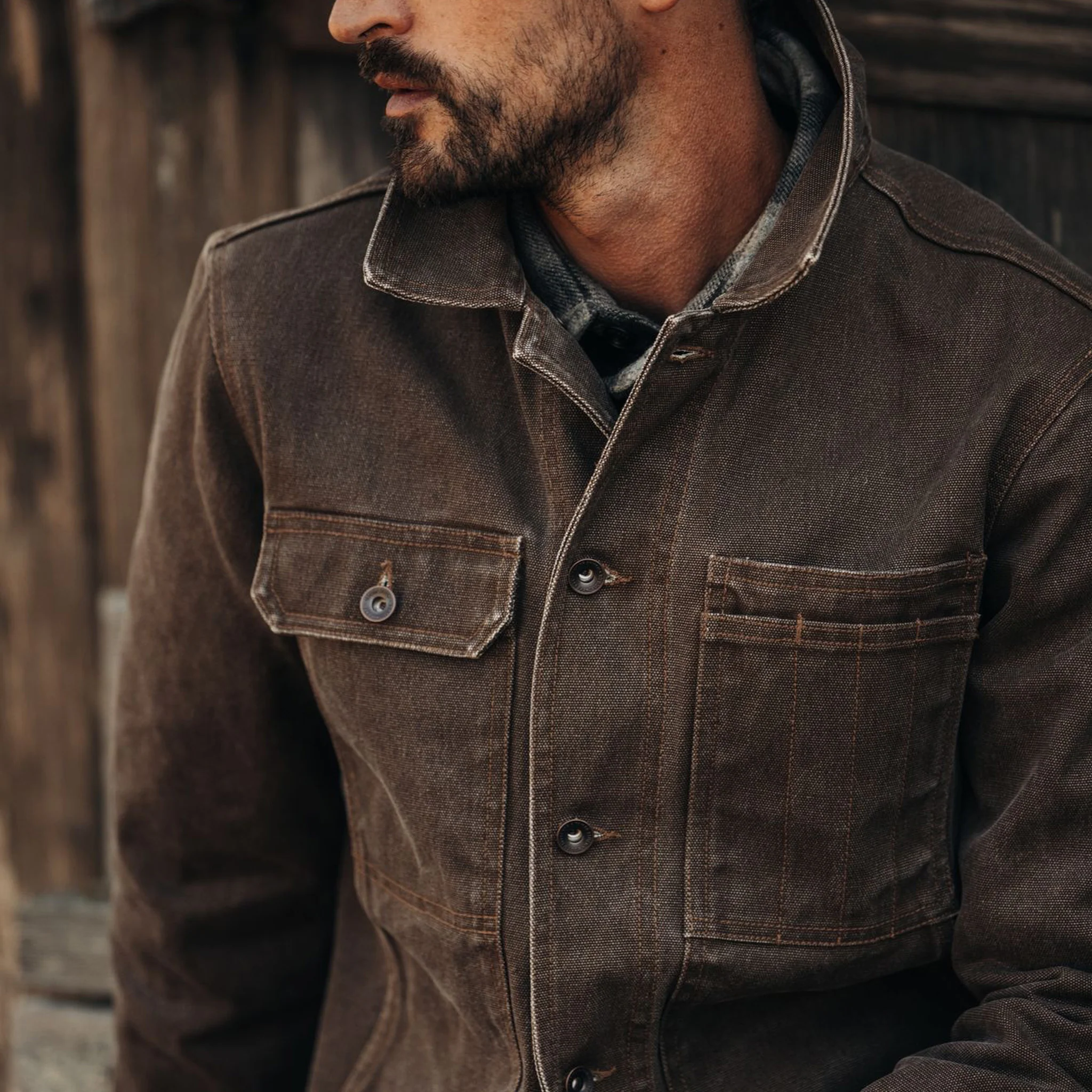 The Longshore Jacket in Aged Penny Chipped Canvas - Image 3