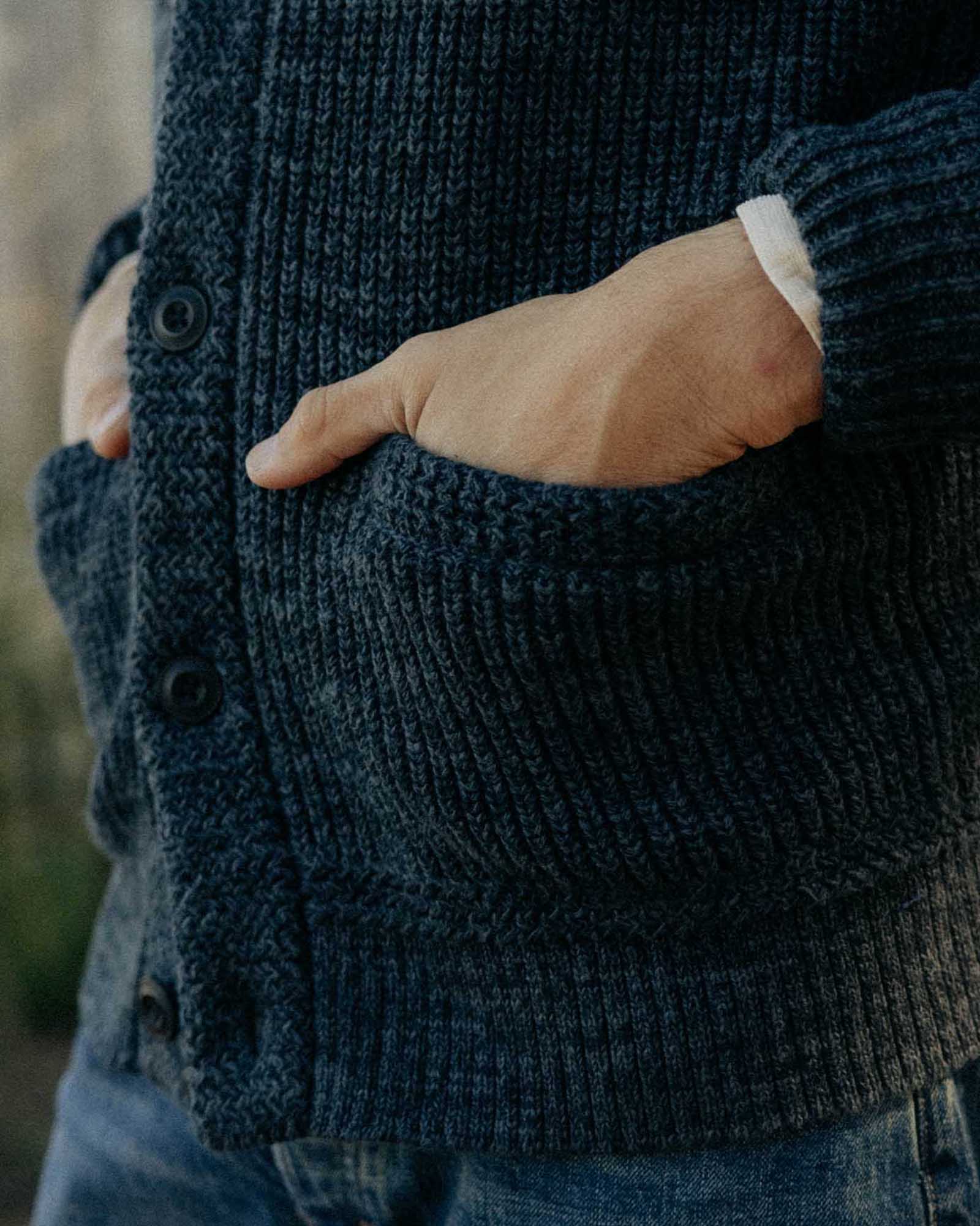 The Mariner Shawl Cardigan in Ink Slub - Image 5
