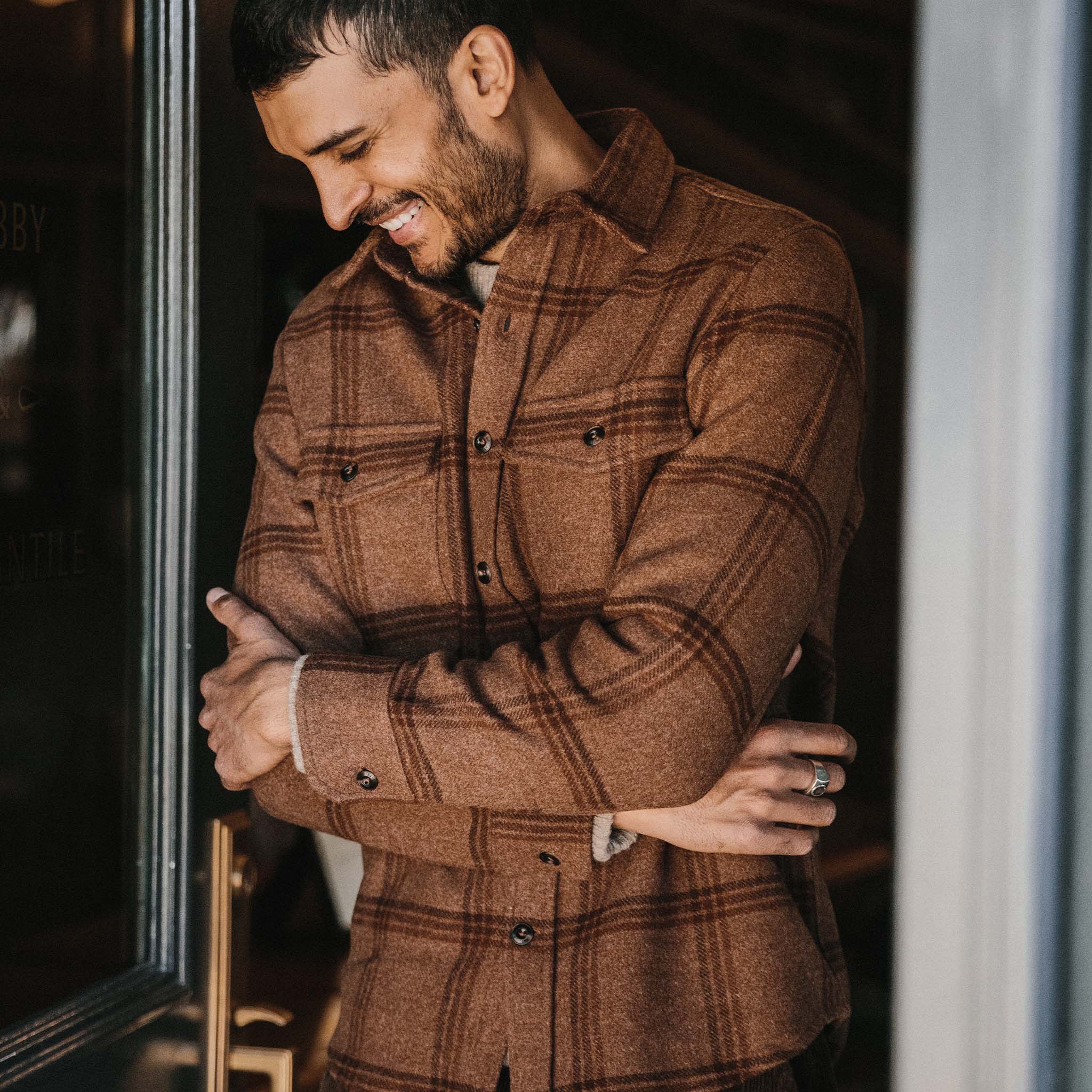 The Maritime Shirt Jacket in Espresso Plaid Wool - Image 2