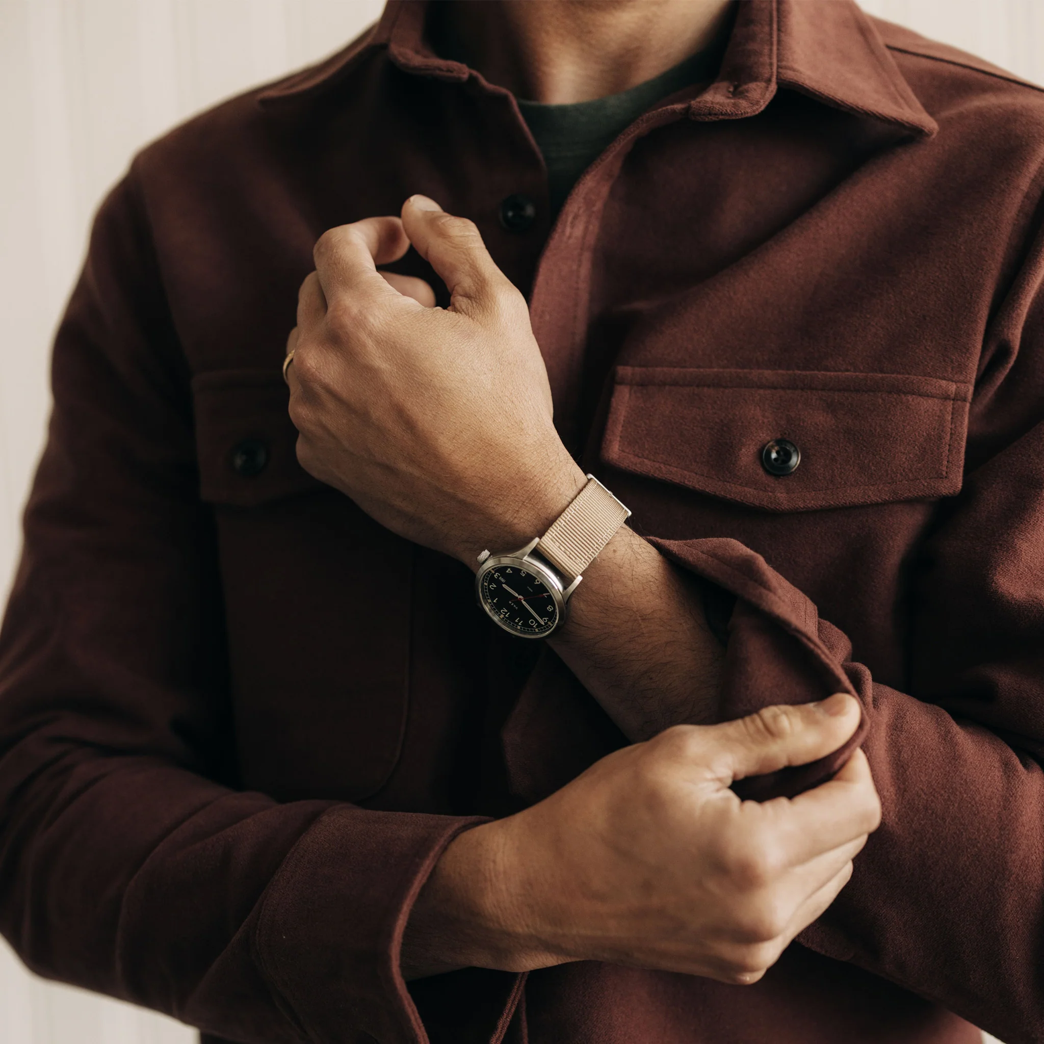 The Maritime Shirt Jacket in Black Cherry Moleskin - Image 3