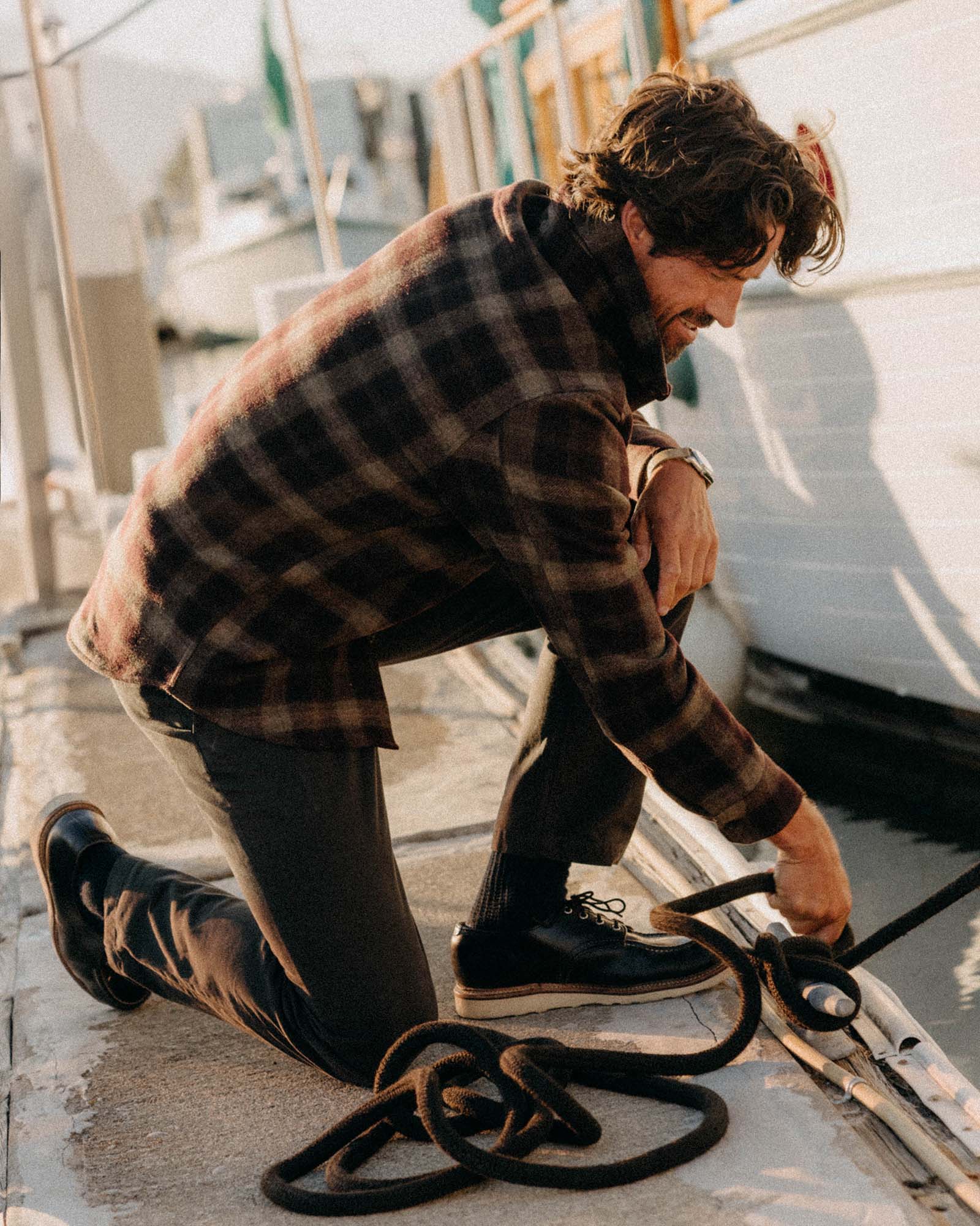 The Maritime Shirt Jacket in Burgundy Plaid Wool - Image 3