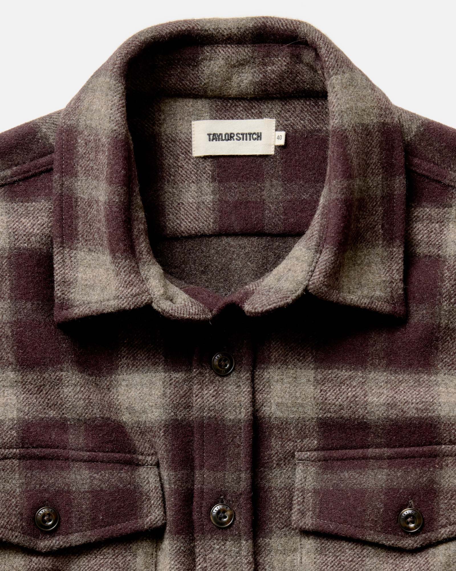 The Maritime Shirt Jacket in Burgundy Plaid Wool - Image 4