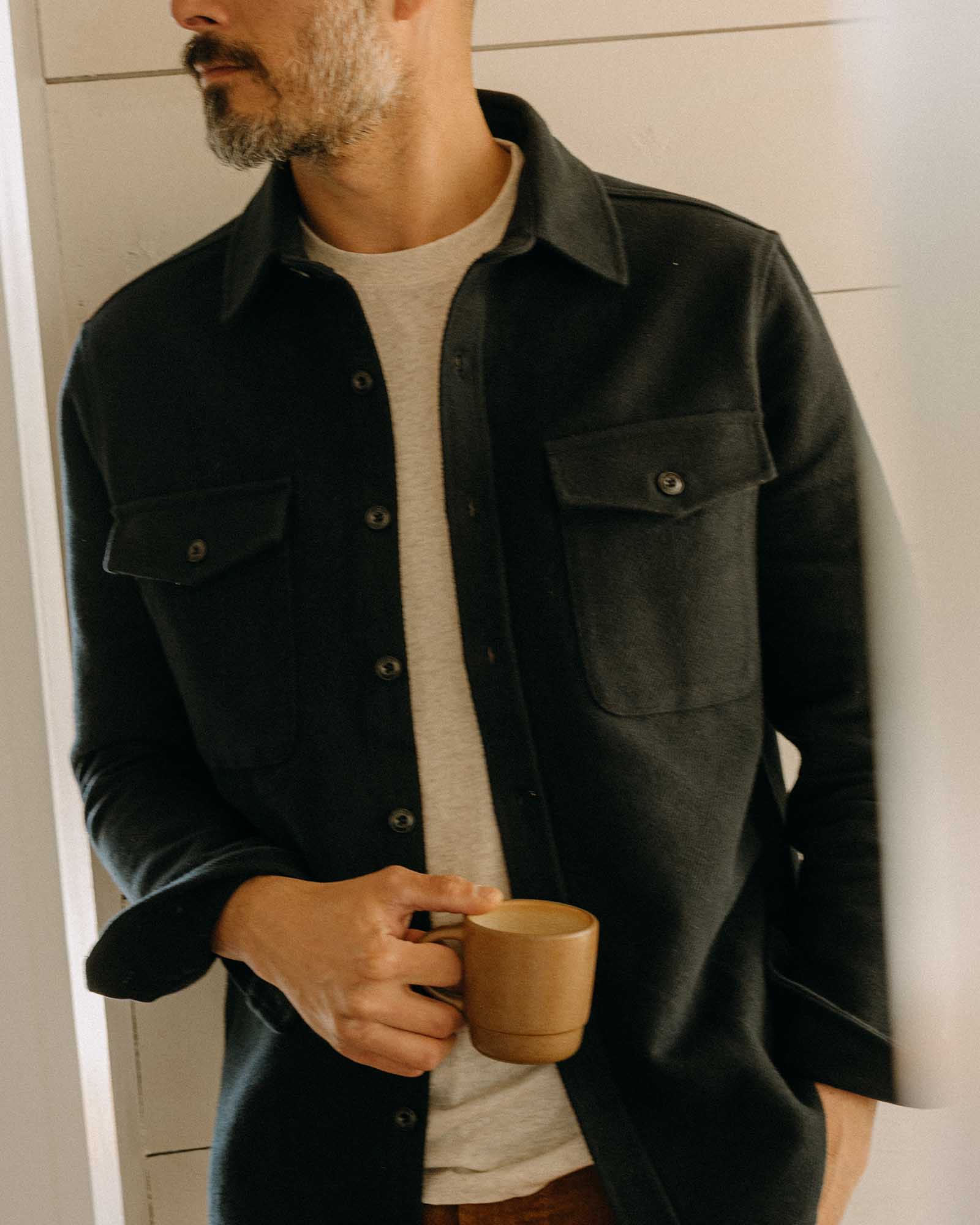 The Maritime Shirt Jacket in Dark Navy Moleskin Twill - Image 4