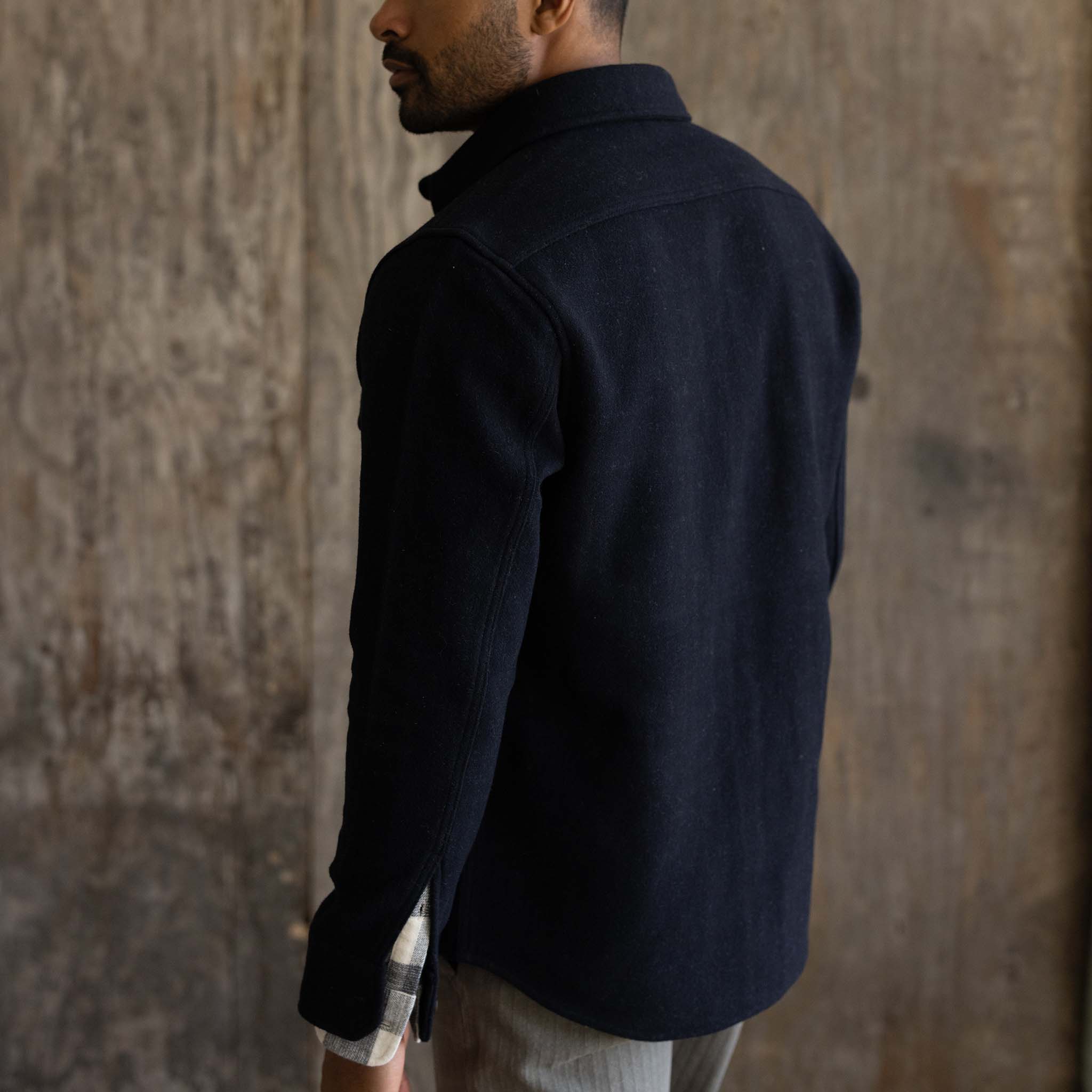The Maritime Shirt Jacket in Dark Navy Wool - Image 3