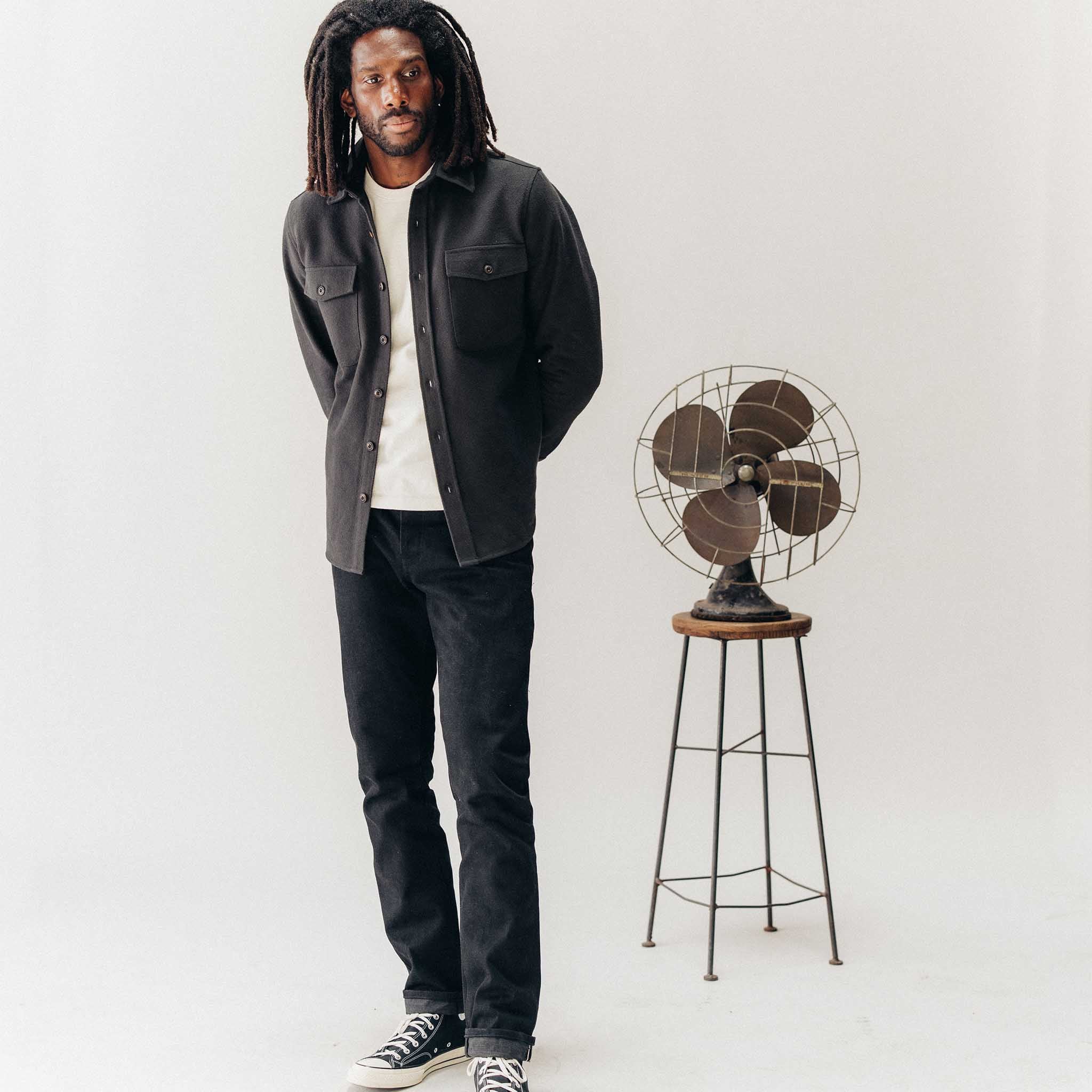 The Maritime Shirt Jacket in Faded Black Moleskin Twill - Image 2