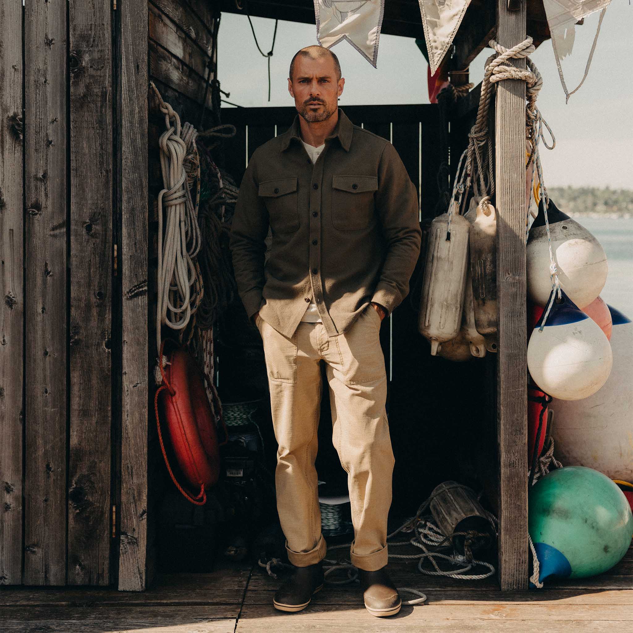 The Maritime Shirt Jacket in Fatigue Olive Moleskin Twill - Image 4